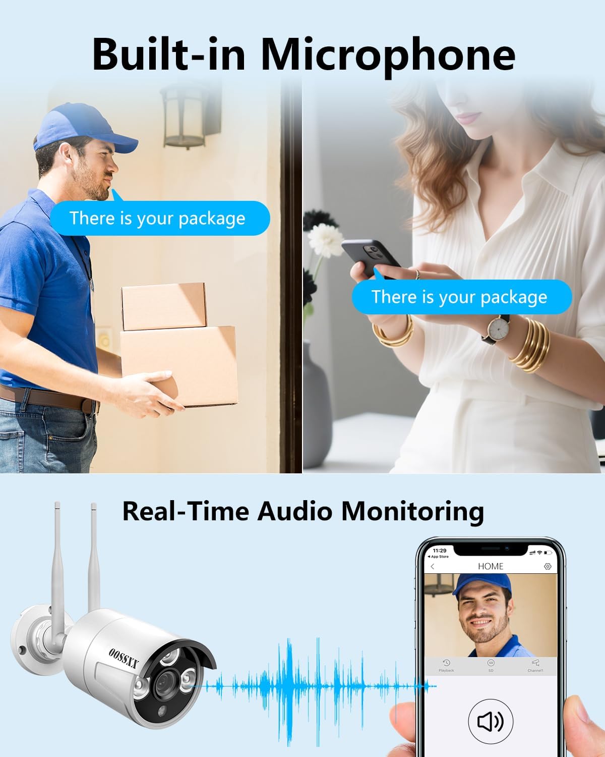 (2026 Update) Wireless WiFi Outdoor Security Camera System, IP67 Waterproof Dual Antenna Cameras, Audio Recording, Night Vision, No Monthly Fee