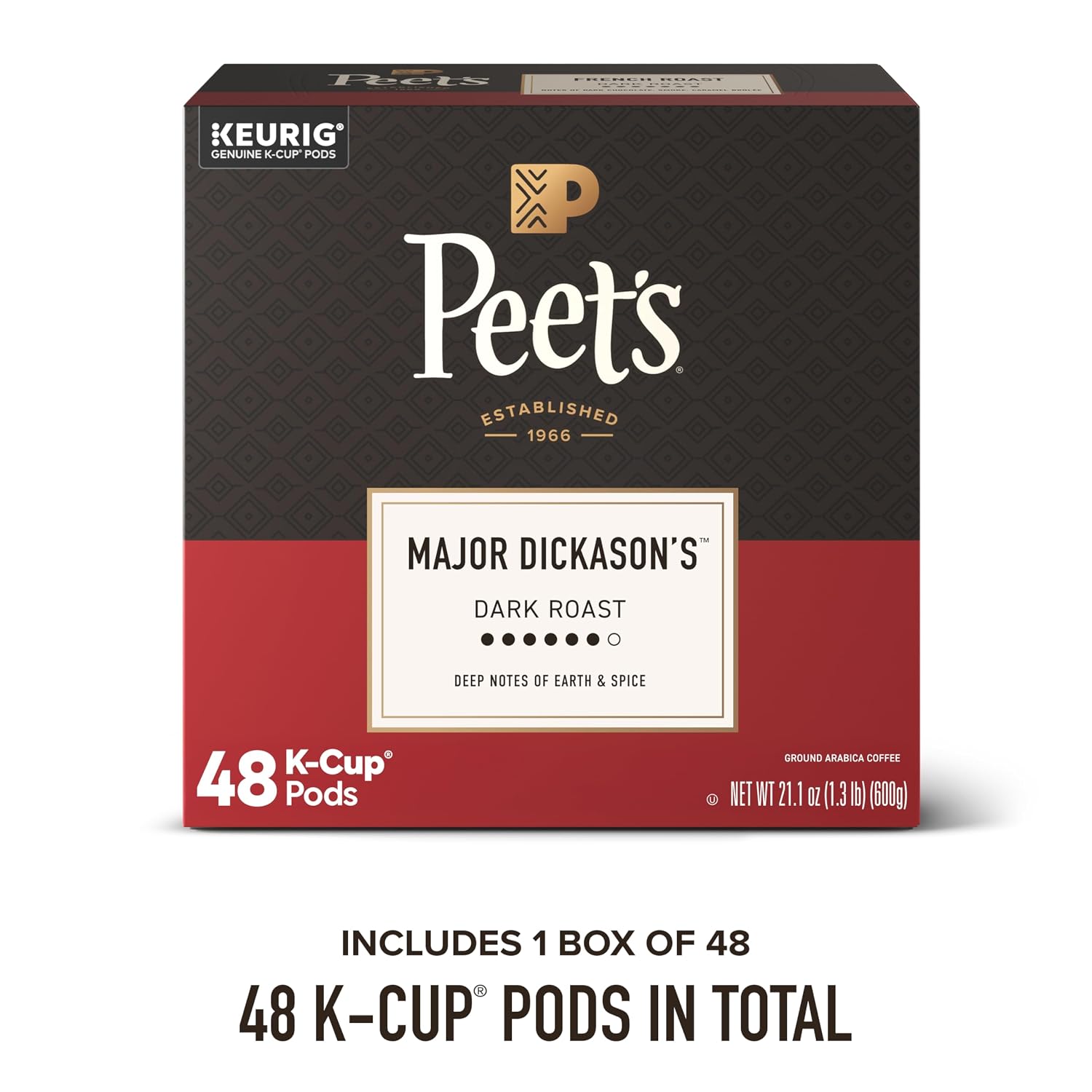 Peet's Coffee, Dark Roast Keurig K-Cup Pods, 100% Arabica Coffee - Major Dickason's Blend 32 Count (1 Box of 32 K-Cup Pods)