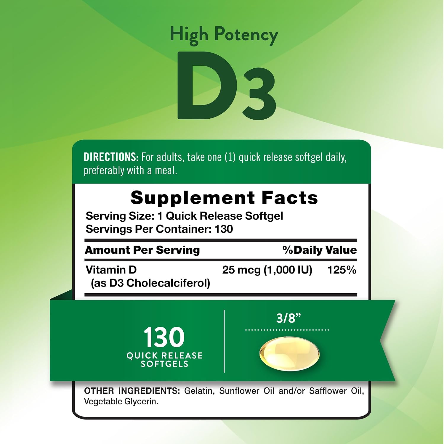 Nature's Truth Vitamin D3 1000 IU Softgels | High Potency Formula | 25 mcg