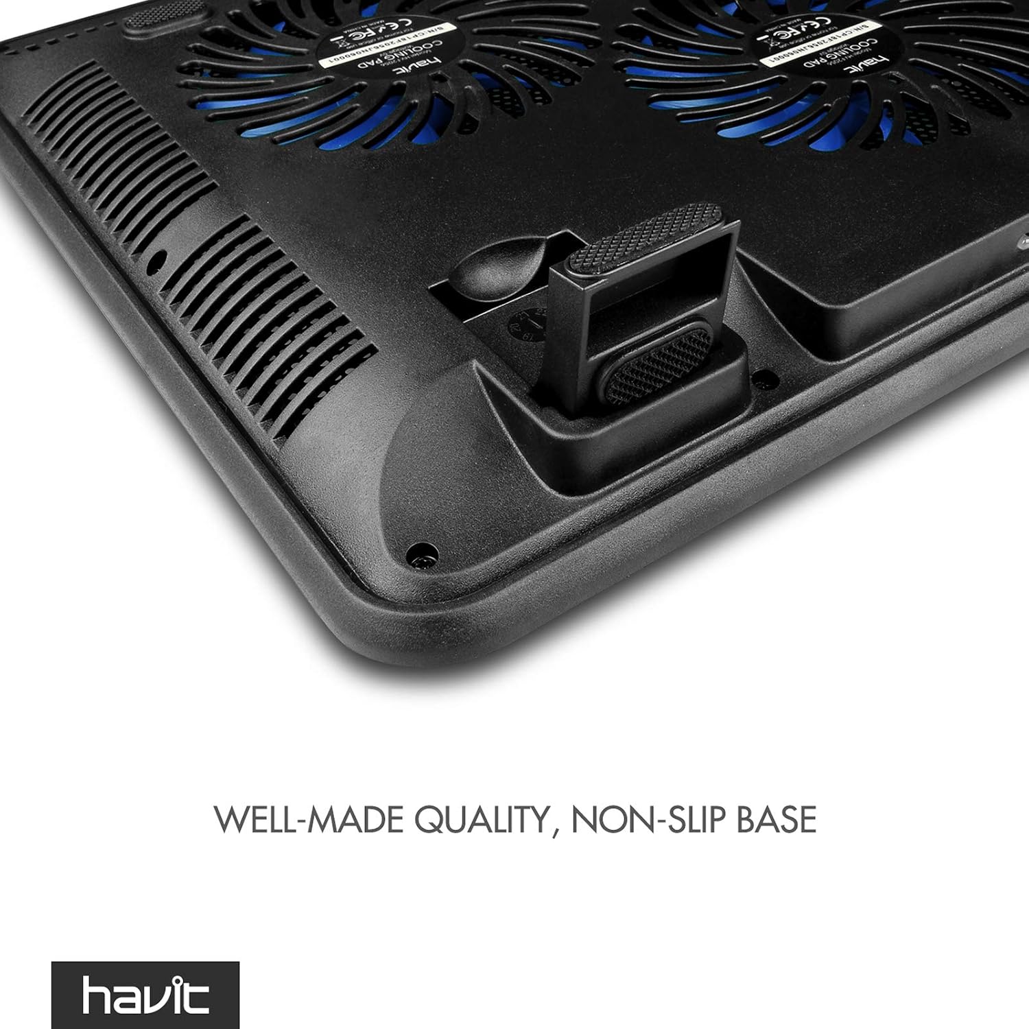 havit HV-F2056 15.6"-17" Laptop Cooler Cooling Pad - Slim Portable USB Powered (3 Fans), Black/Blue | Three quiet USB-powered fans circulate air below the laptop, two height settings improve viewing and typing comfort