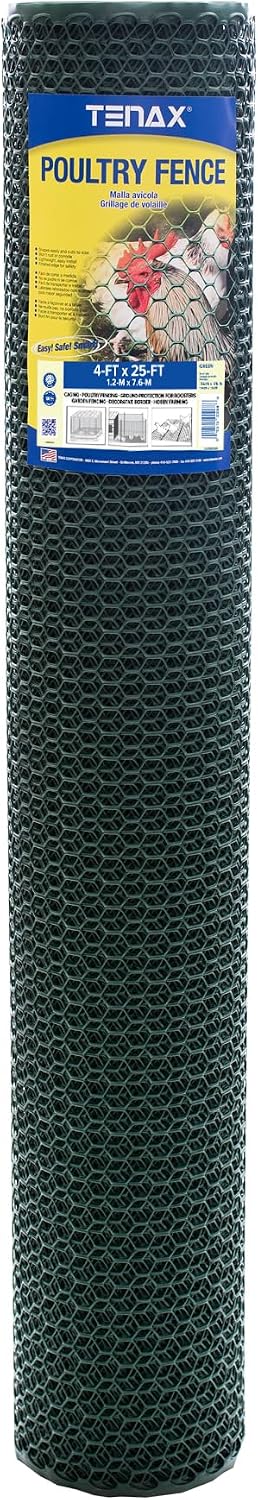 Tenax Poultry Fence - Green Plastic Poultry Fencing, Lightweight, Weather Resistant - 3-ft x 25-ft - Plastic