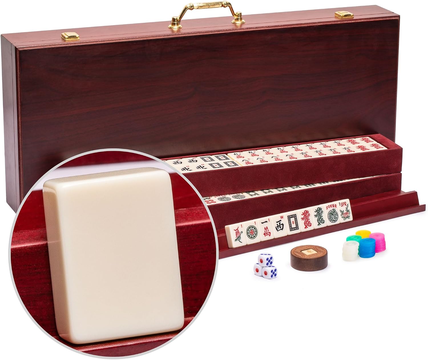 Yellow Mountain Imports American Mahjong Set – The Classic with 166 Tiles, Vintage Rosewood Veneer Case & Mahjong Accessories