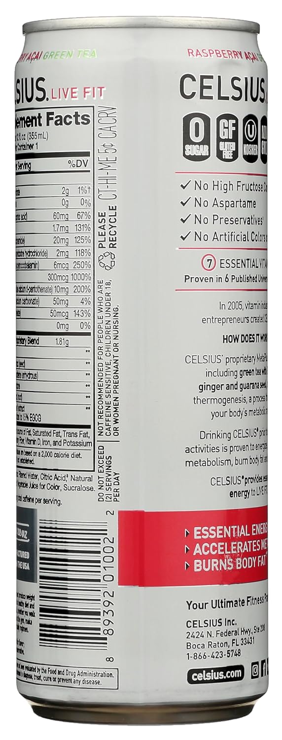 CELSIUS Sparkling Peach Vibe, Functional Essential Energy Drink 12 Fl Oz (Pack of 4)