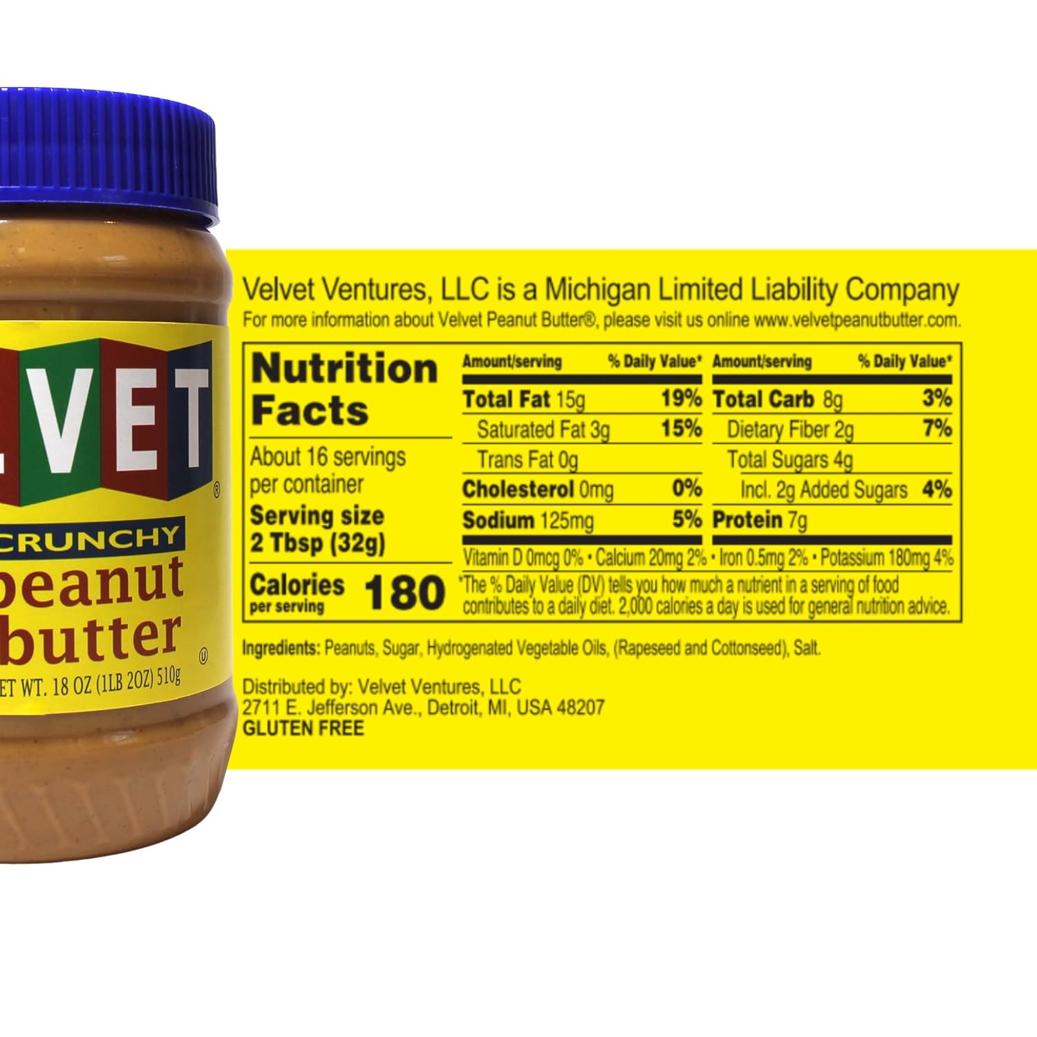 Velvet Peanut Butter, Creamy – Detroit’s Classic Since 1937, Smooth & Nostalgic Spread with “Fresh, Pure, Delicious” Label, Made in the USA, Gluten-Free, Perfect for Sandwiches, Baking & Snacking (18 Ounce Jar)