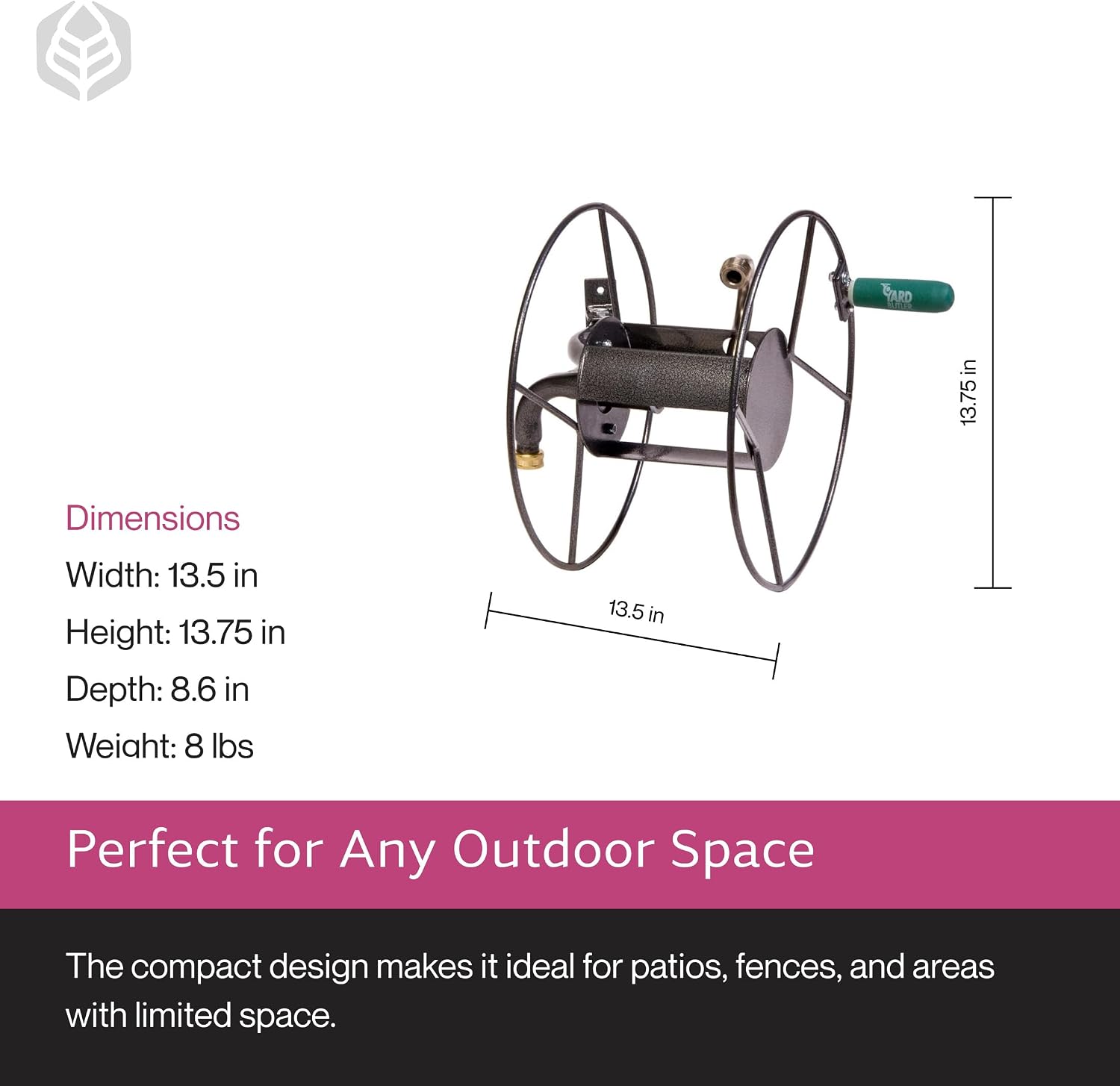 Yard Butler Hose Reel, 180 Degree Swivel, Wall Mount, 100-Foot Hose | Versatile Hose Reel, Great for Garden Hose Storage, Leakproof Design, Powder Coated Steel, Rust-Resistant, Tangle-Free