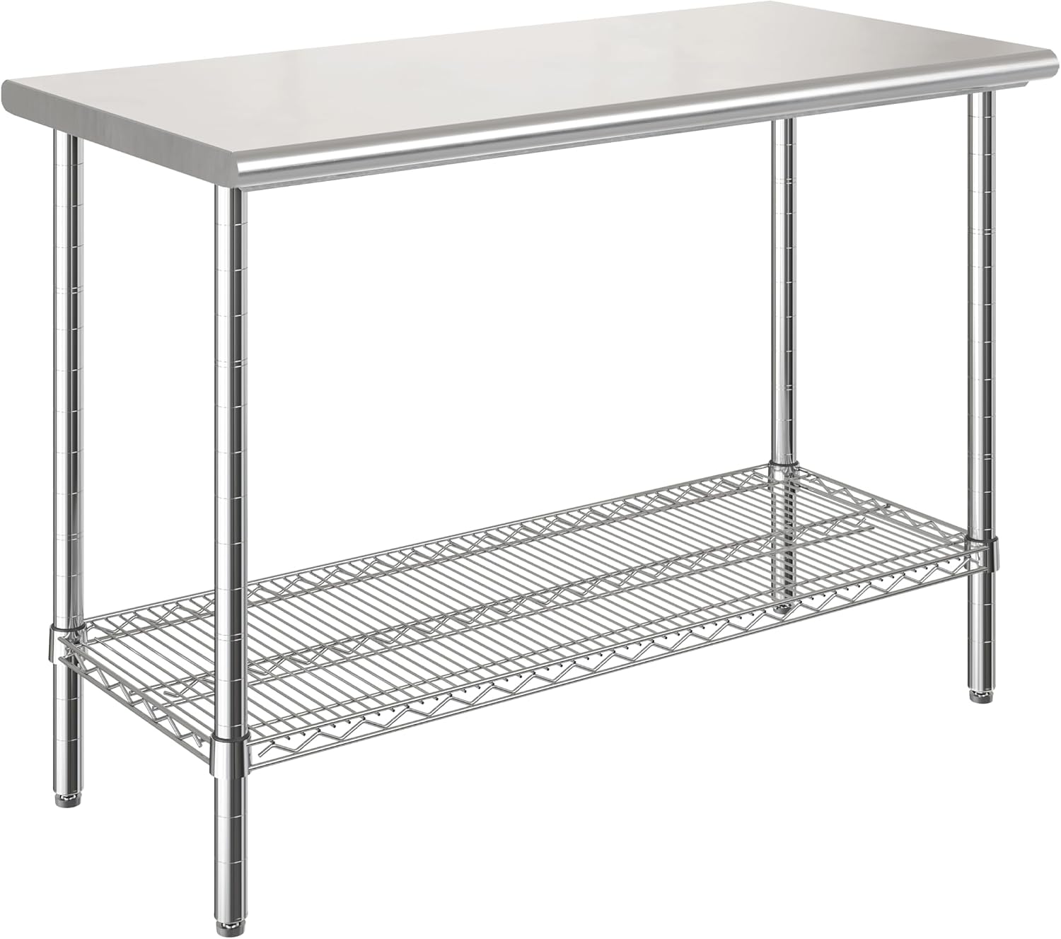 Stainless-Steel Commercial-Grade NSF-Certified Prep Table Cart, 24"W x 20"D | Heavy-duty durable utility workstation supports up to 450 lb w/ adjustable wire shelf and sliding basket on locking wheels