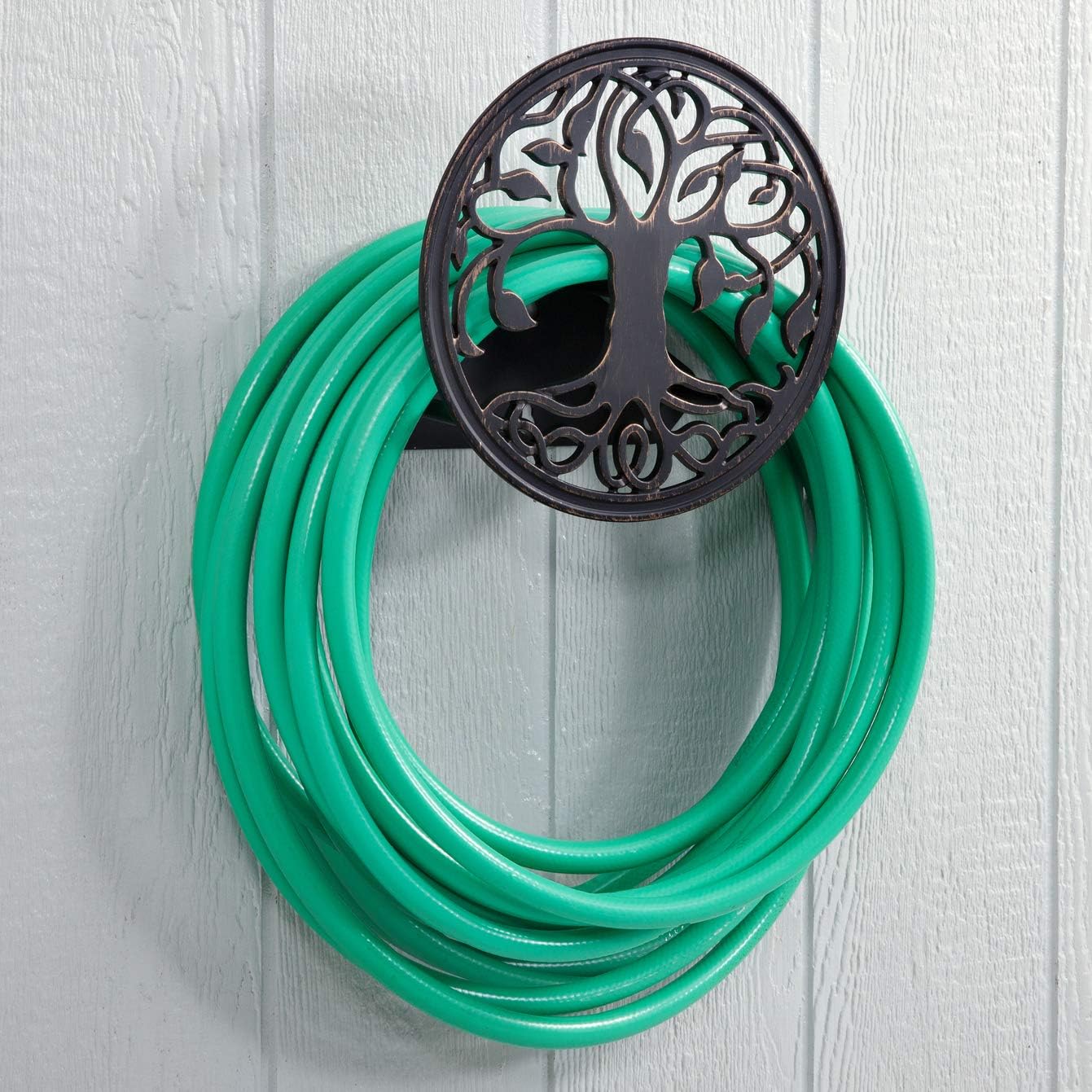 Liberty Garden 671 Wall Mount Decorative Garden Hose Butler, Holds 125-Feet of 5/8-Inch Hose - Patina