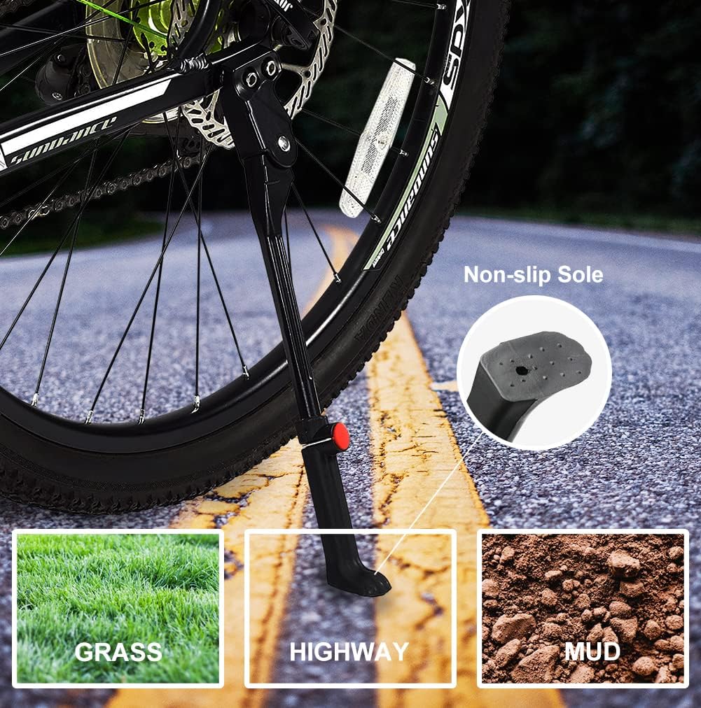 TOPCABIN Bike Kickstand Adjustable Aluminium Alloy Bicycle Kickstand Bike Side Kickstand Fit for 22" 24" 26" 28" Mountain Bike Road cycling/BMX/MTB (Black for 22-24-26-27-28 inch bike)
