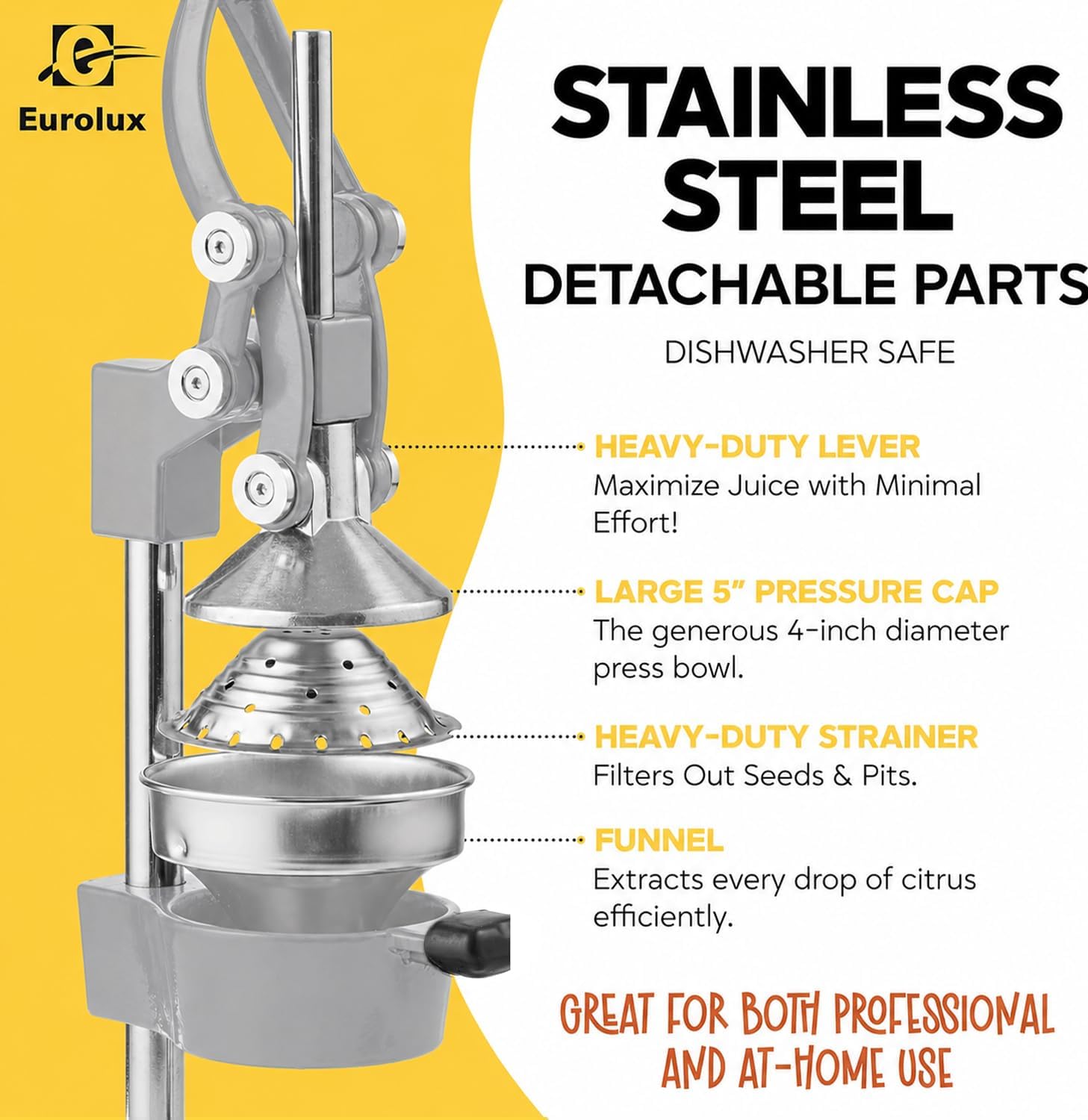 Eurolux Ultra-Premium Cast Iron Juicer | Extra-Large, Heavy Duty, Commercial Grade