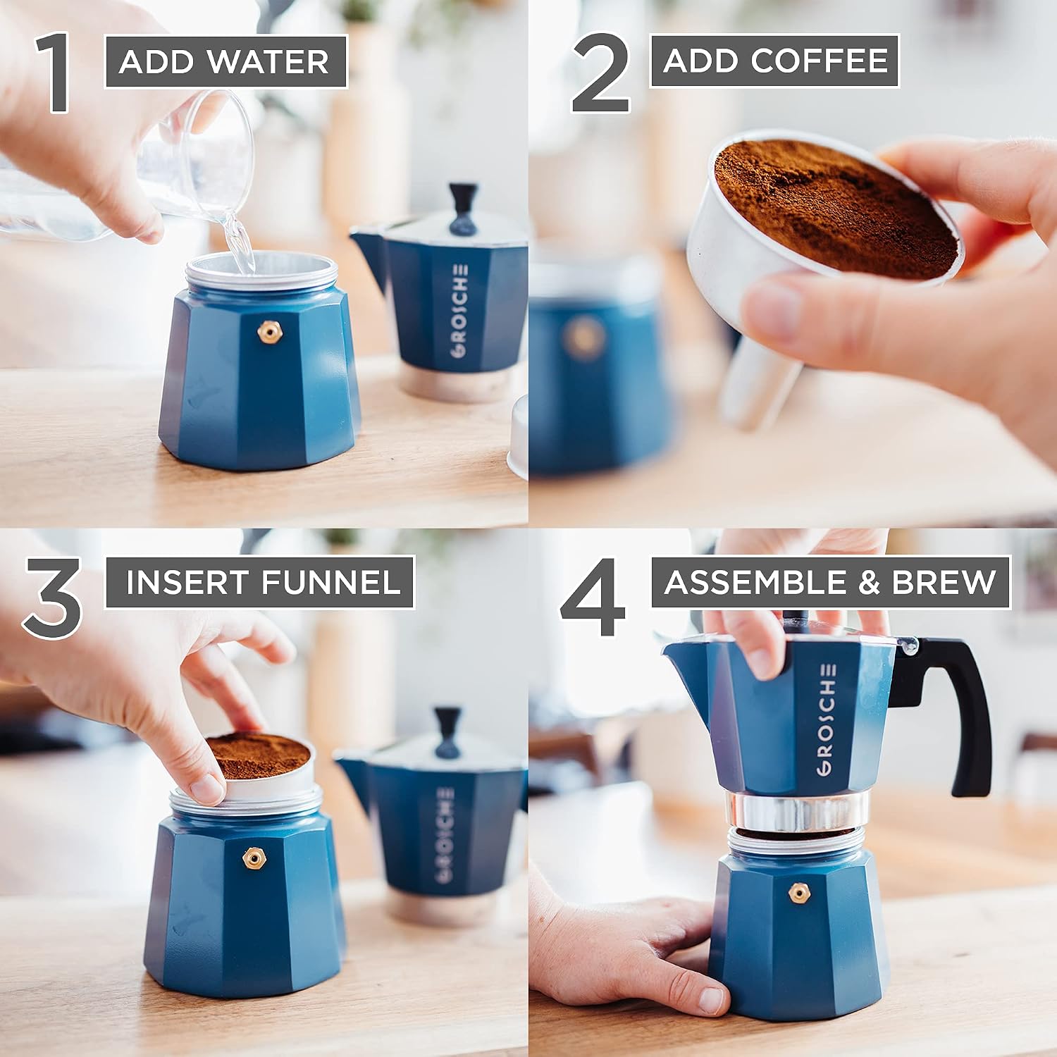 GROSCHE Milano Moka Pot | 9 Espresso Cup - 15.2 oz | Stovetop Espresso Percolator & Coffee Maker – Portable, Ideal for Home and Camping | Cuban Coffee Maker And Italian Moka Pot For Stovetop Espresso; For Gas, Electric, And Propane Stoves With A Soft-Tou…