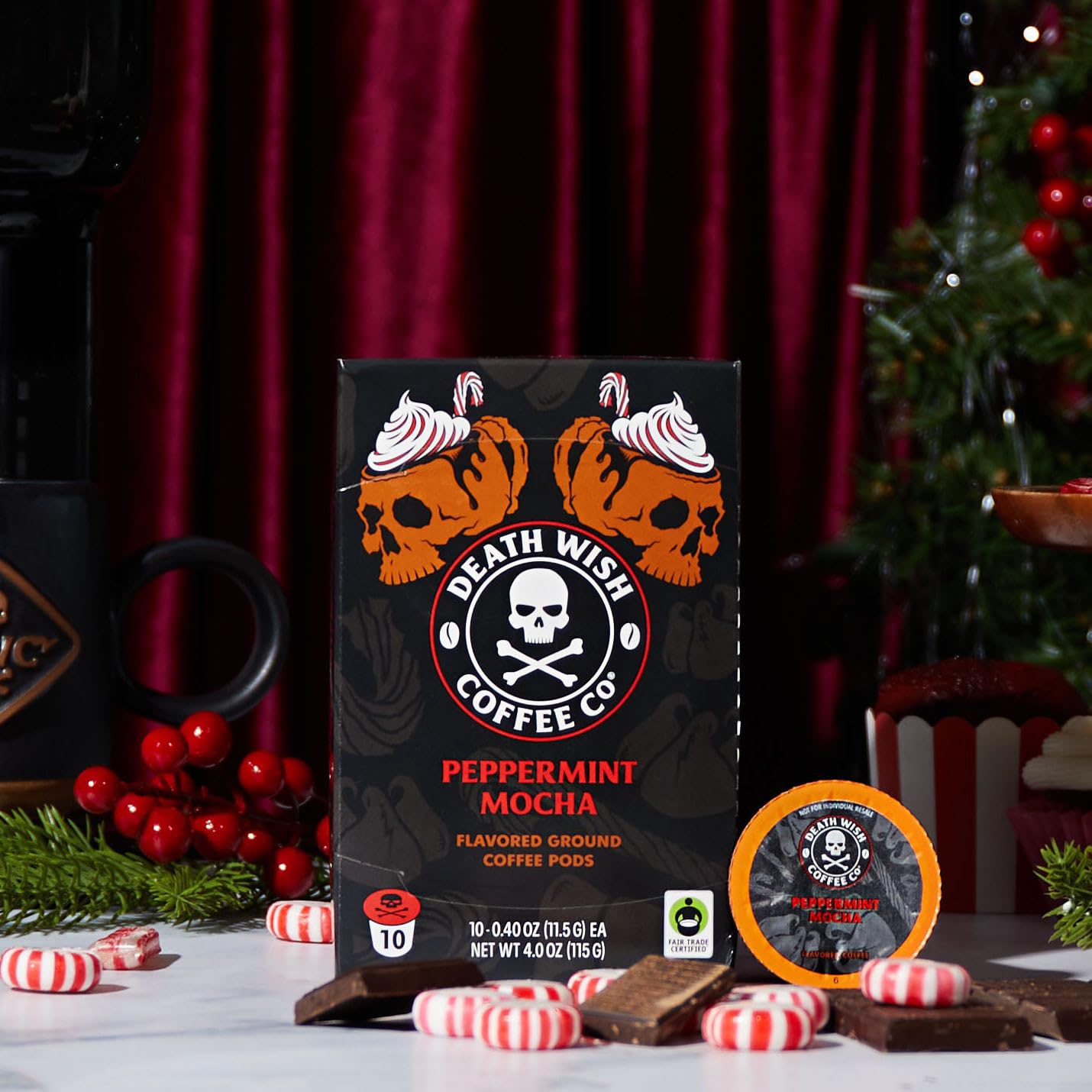 Death Wish Coffee Dark Roast Single Serve Coffee Pods, Organic, 50 Count | Fair Trade Arabica & Robusta, Baker's Chocolate & Cherry Notes, Low Acidity, Heavy Smooth Body, Bold & Intense
