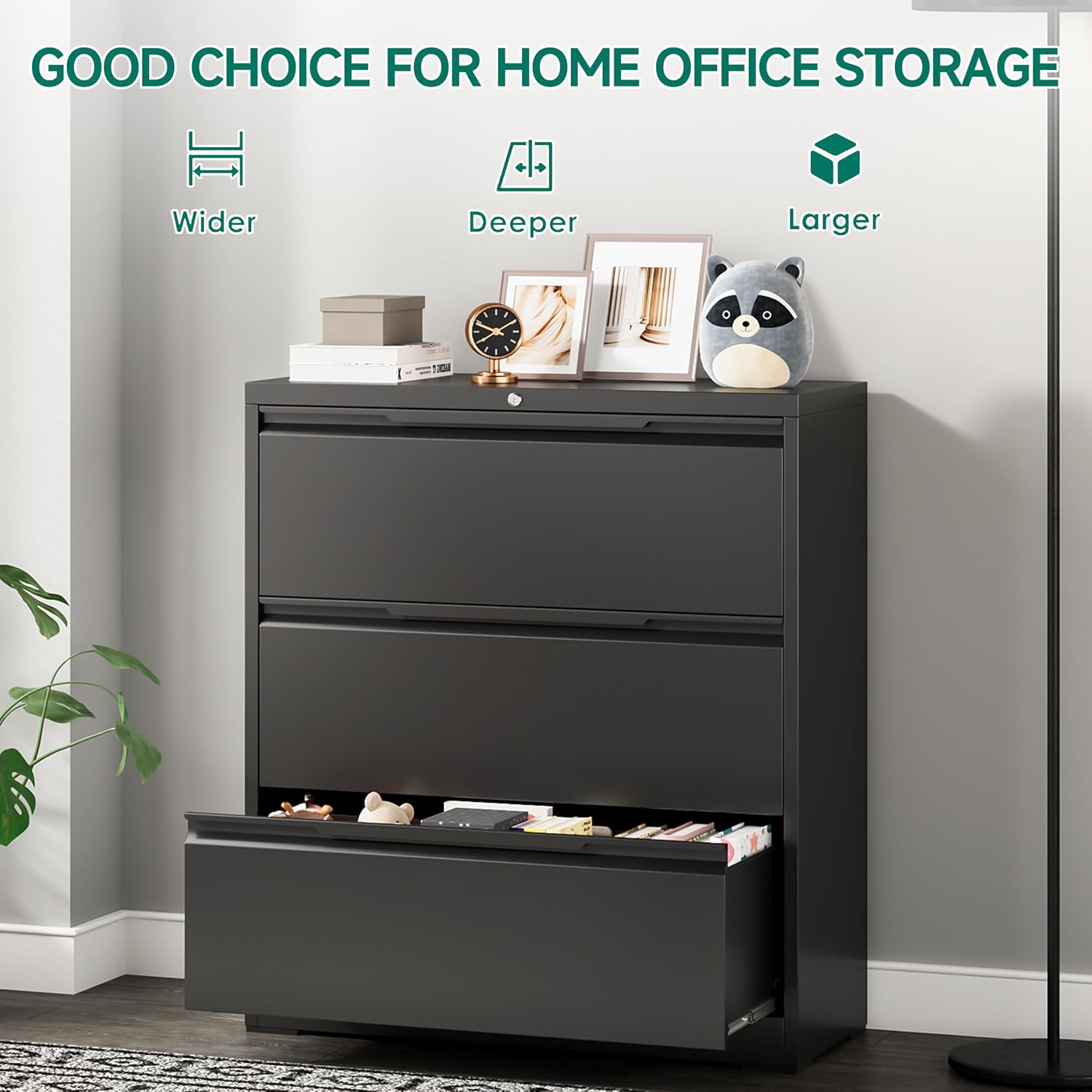 3 Drawer File Cabinet with Lock,Vertical Filing Cabinets for Home Office,Heavy Duty Metal File Cabinet for Hanging A4/Letter/Legal Size File,Vertical File Cabinet 15" W X 17.8" D X 38.3" H-Black