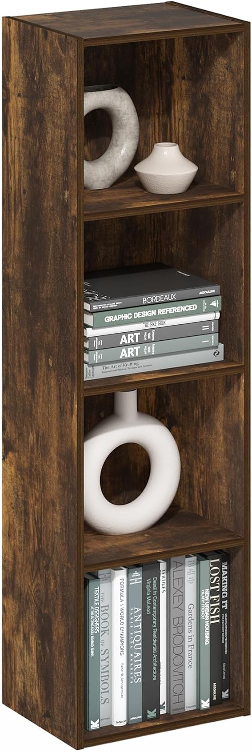 Furinno LUDER Book Shelf, 5-Cube Bookshelf, Reversible Bookcase, 9.4 x 19.5 x 31.5, Easy Assembly, for Living Room, Bedroom, Home Office, White