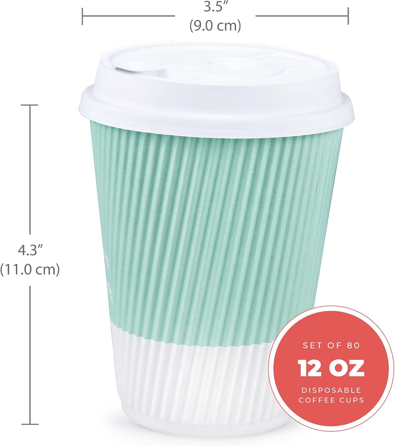Disposable Coffee Cups With Lids - (80 set) 12 oz Paper To Go Coffee Cups With Resealable Lids Prevent Leaks! Travel Insulated Hot Beverage Drink Cup. Will Not Bend With Heat or Burn Fingers