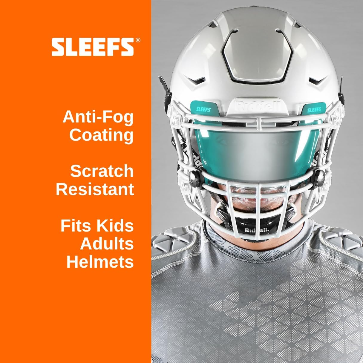 SLEEFS Clear Football Visor for Helmet - Professional Football Visor - Face & Eye Shield - Fits Youth & Adult Helmets - Includes Quick Visor Clips