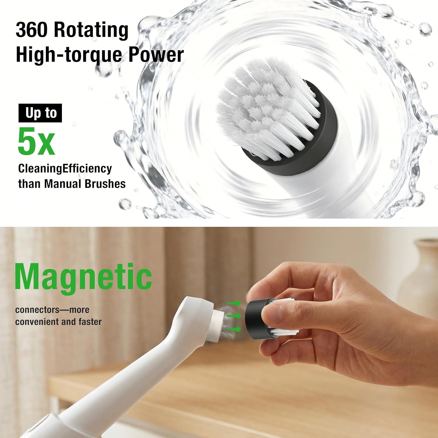 Electric Grout Cleaner, Electric Spin Scrubber, 5 Magnetic Heads | Rechargeable Waterproof Power Scrubber for Tile Grout, Bathroom, Kitchen