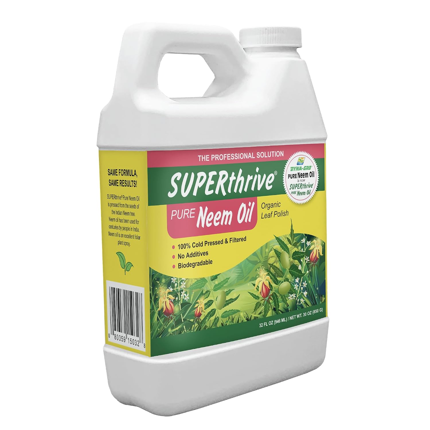 SUPERthrive Organic Pure Neem Oil, Cold-Pressed, Concentrate, 32 oz | 100% cold pressed & filtered. No additives, biodegradable. For leaf polish and plant care.