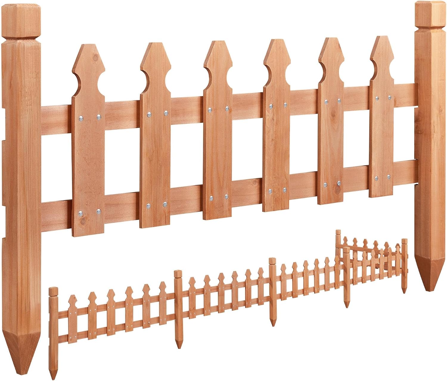Topeakmart 177.5in Picket Fence for Garden, Wooden Fence Panels,Dark Brown