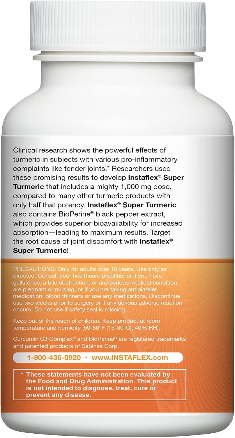 Instaflex Super Turmeric Joint Support, 1000mg Turmeric, BioPerine - 30ct | Enhanced Absorbtion, Joint Supplements