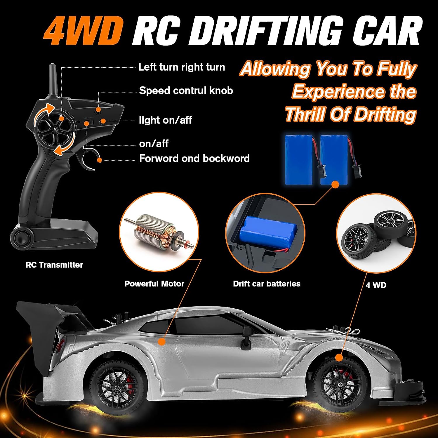 RC Drift Car, 1:16 Scale Drifting RC Cars 2.4GHz 4WD 40km/h | RC Race Car, High-Speed Remote Control Drift Car Vehicle, Racing Sport Toy Gift for Boys Girls Kids(Purple)