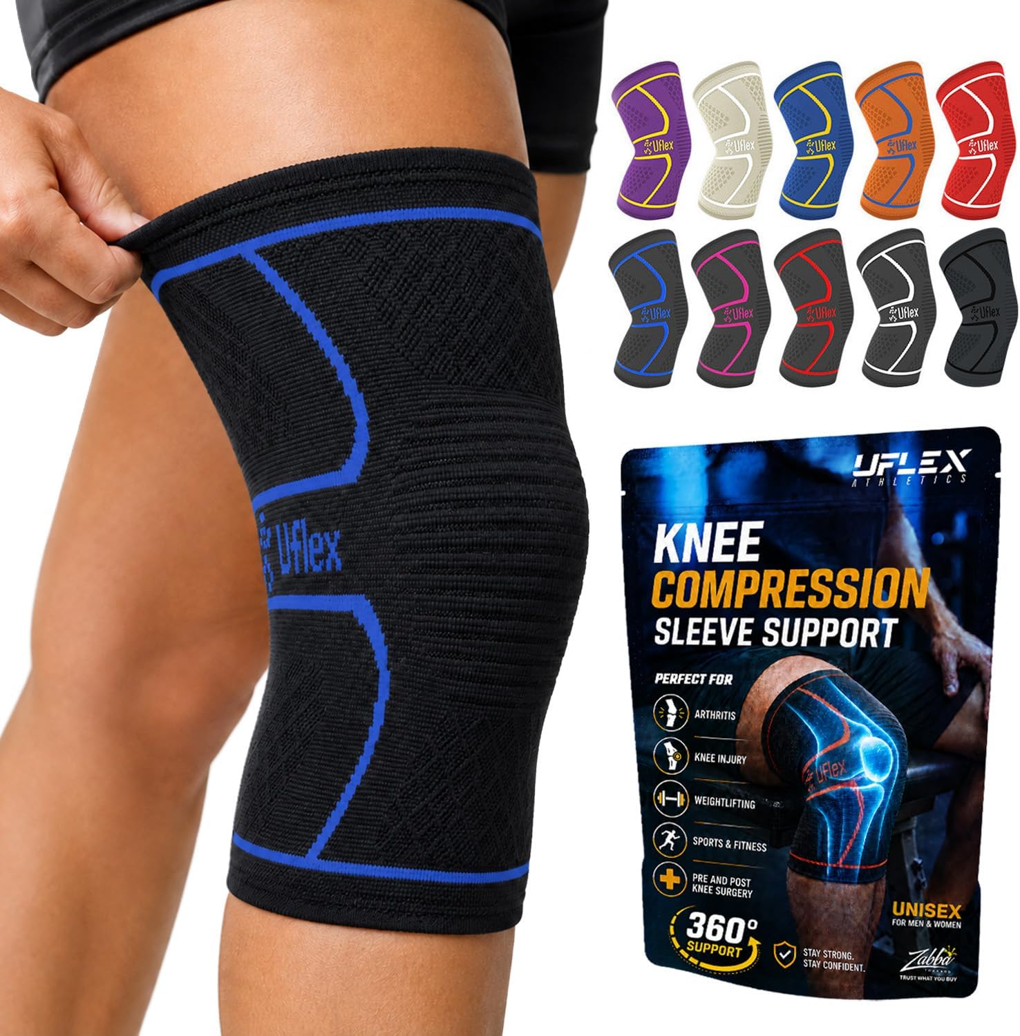 Knee Brace Knee Support Wrap for Pain Relief, Workout, Swelling & Recovery