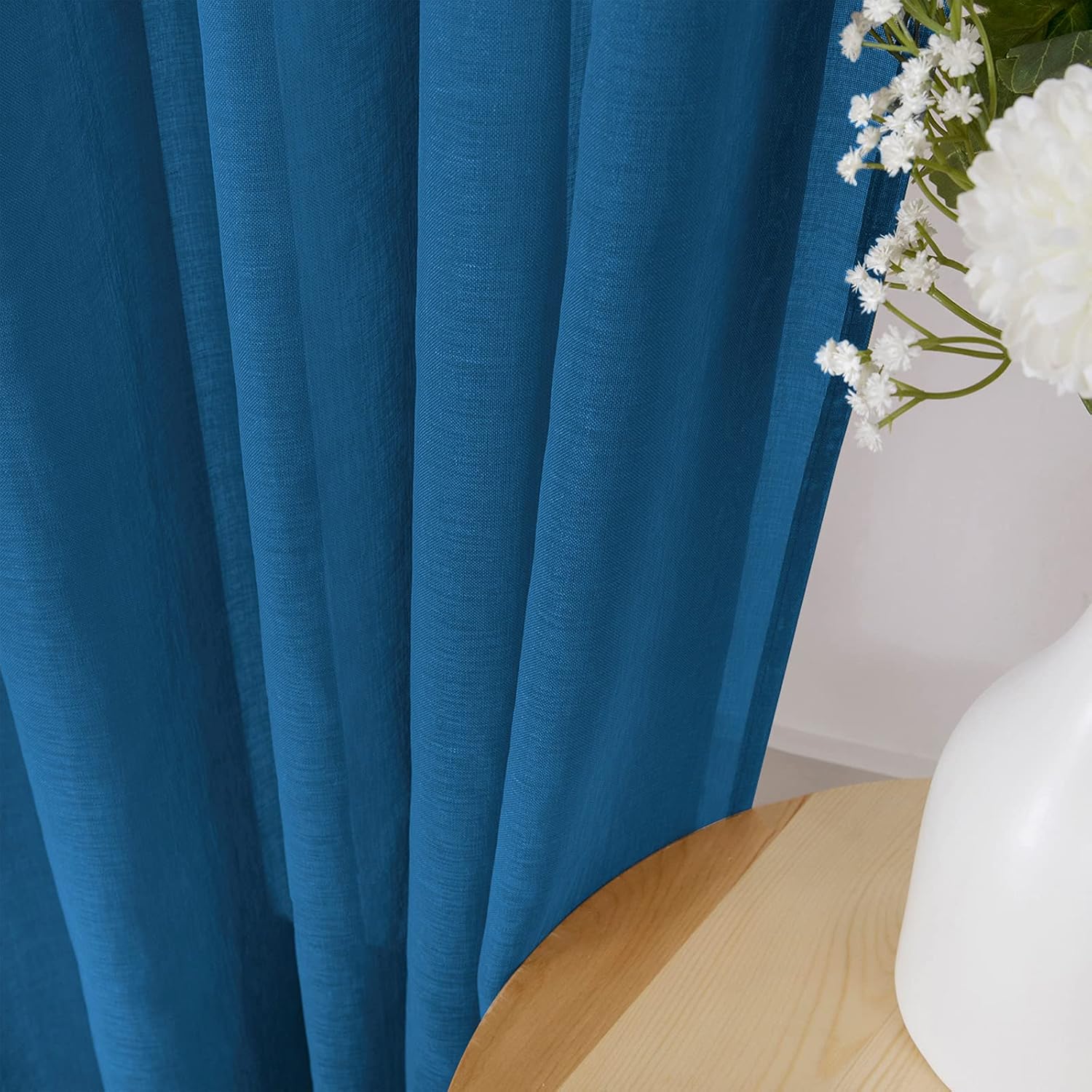 Tollpiz Sheer Curtain Linen Textured Living Room Curtains Sheer Light Filtering Rod Pocket Voile Curtain for Bedroom, 54 x 72 inches Long, White