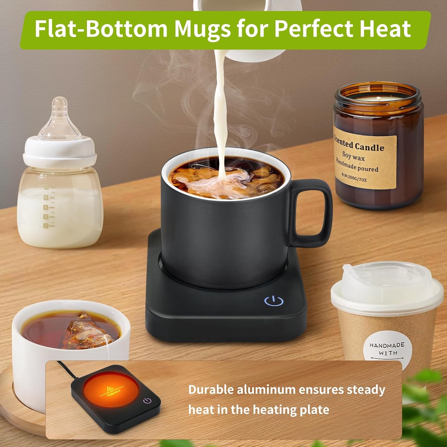 VOBAGA Coffee Mug Warmer for Desk with Auto Shut Off & 3-Temp Settings, Coffee Cup Warmer with Smart Safety Alert Home Office Accessory