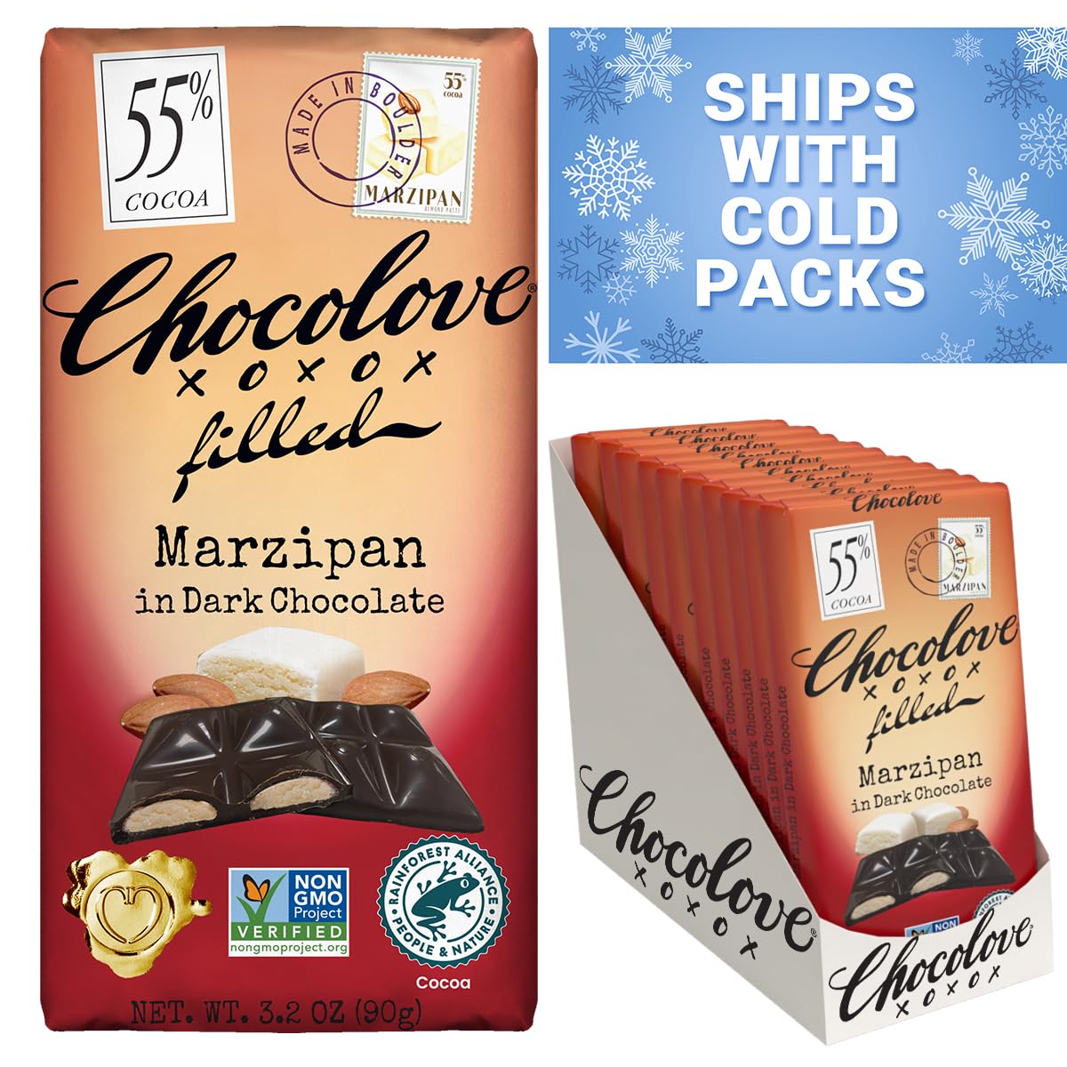 Chocolove Salted Caramel Chocolate Bars | 55% Cocoa | Silky Caramel with a Hint of Salt | Made with Premium Chocolate | Non-GMO, & Gluten-Free, 3.2 oz Bar (10 Pack)