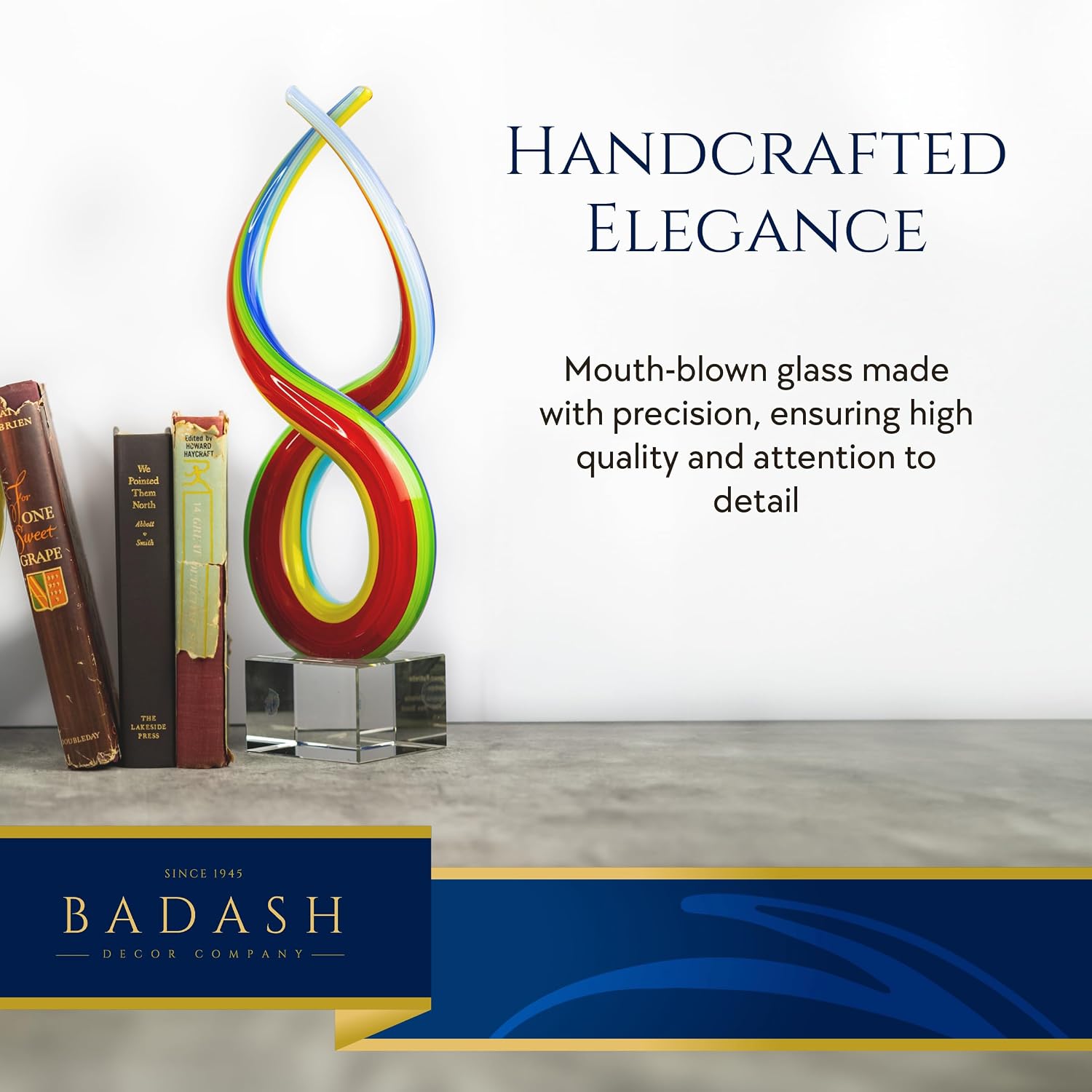 Badash Rainbow Murano-Style Art Glass Sculpture Centerpiece, 14 Inch | Murano-style art glass sculpture for tabletop decor, living rooms, offices