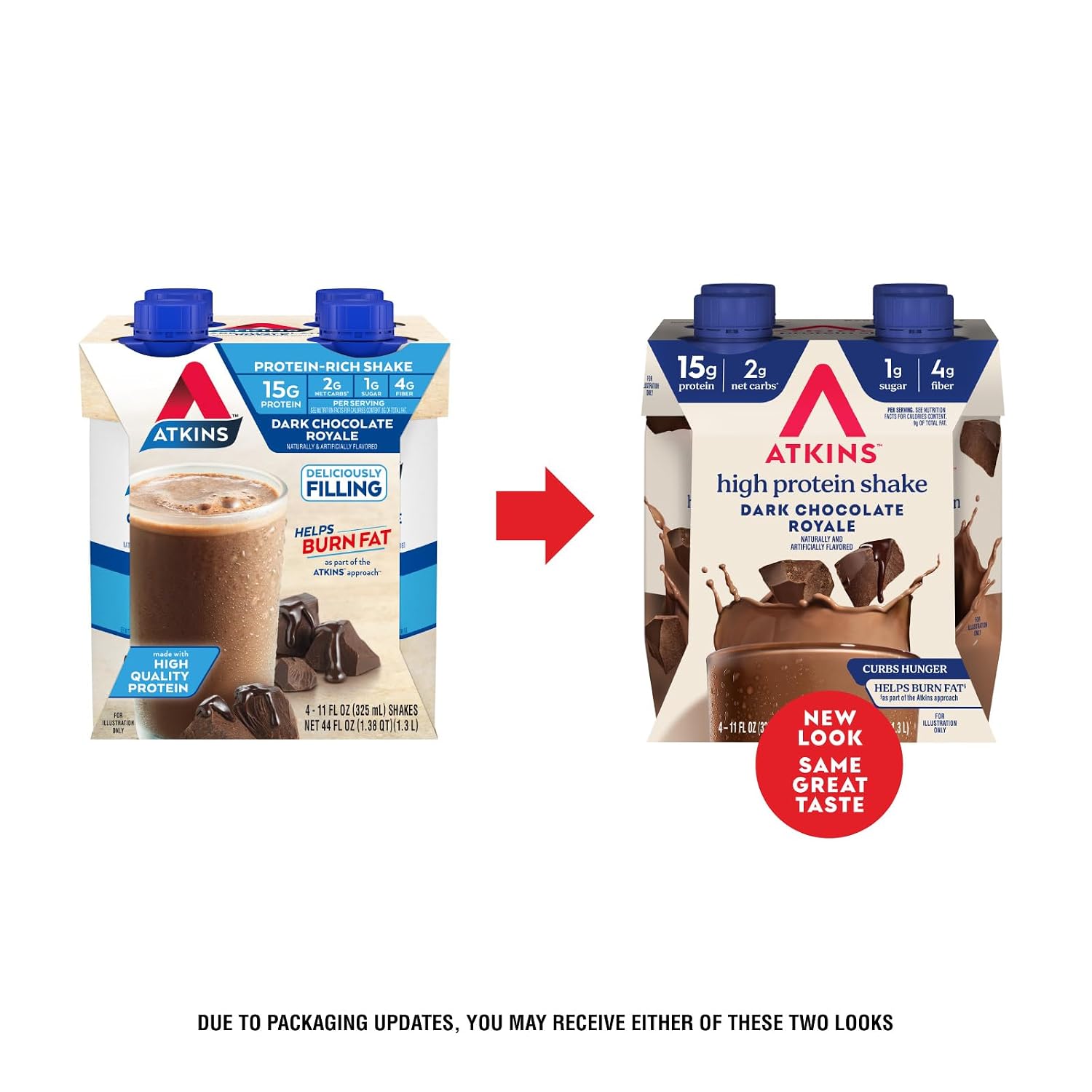 Atkins Milk Chocolate Delight High Protein Shake, 15g Protein, 12 Count | 15g Protein, 3g Fiber, 2g Net Carb, 1g Sugar, Chocolate Flavored, Keto Friendly, Ready to Drink, 12 Count