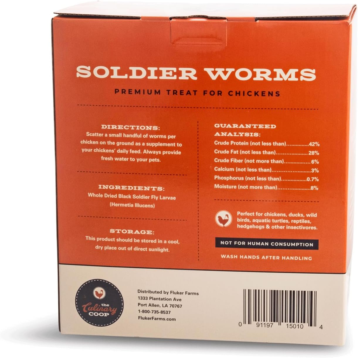 Fluker's Culinary Coop Premium Chicken Treats, Dried Soldier Worms, Packed with Protein and Calcium, 100% Natural Rich Grubs for Chicken, Backyard Birds, and Reptiles, 16 oz