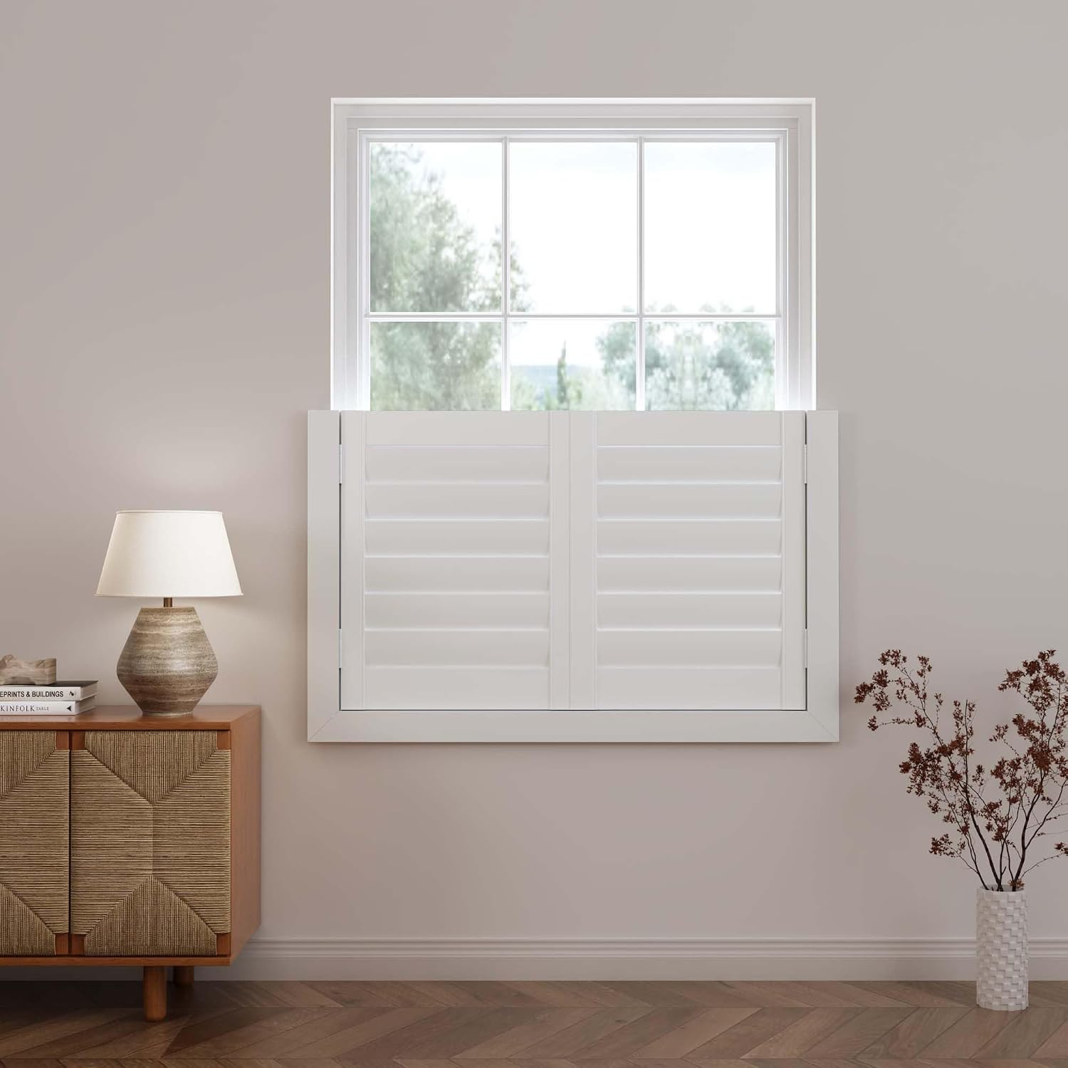 TWOPAGES Cafe Plantation Shutters for Interior Window, Custom Wood Blinds | Made to Oder, Wood Blinds, Adjustable Louvers, Cafe Half Window Design