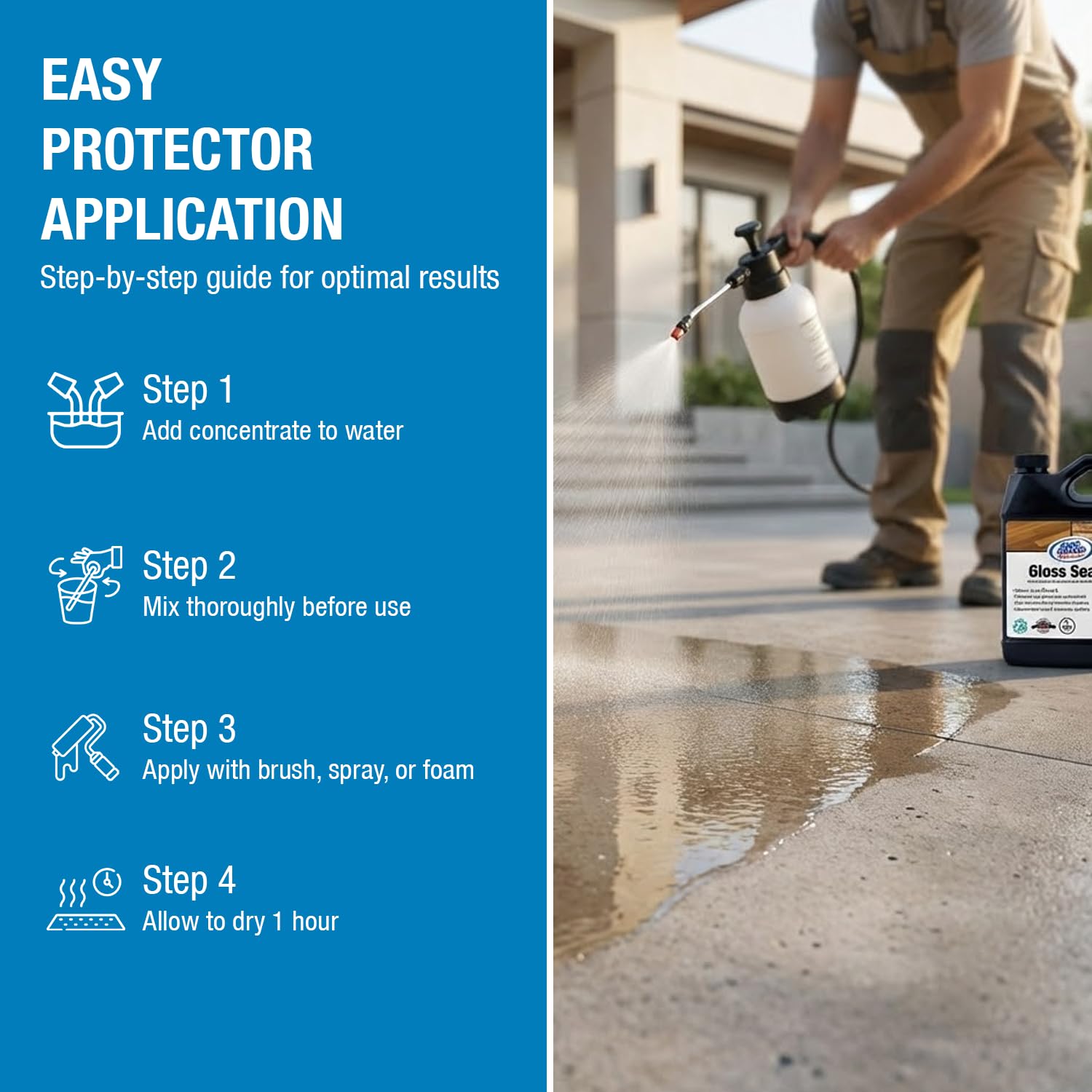 Rainguard Clear Gloss Sealer, Wet Look Water Based Silicone Acrylic Waterproofer for Concrete, Wood, Brick, Stone & Masonry Surfaces, Ready to Use, 1 Gallon | Water Based Silicone Acrylic For Wood, Brick, Stone & Masonry Surfaces, Ready To Use For Pavers…