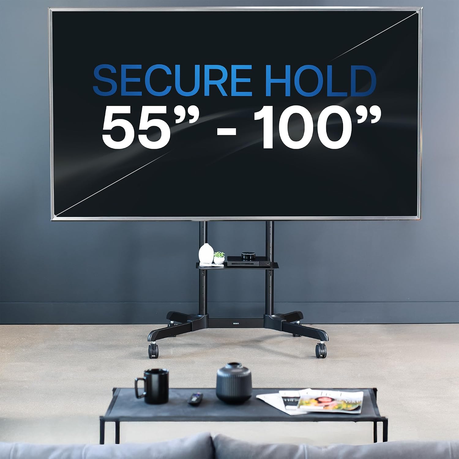 VIVO Mobile TV Cart for 32 to 83 inch Screens up to 110 lbs, LCD LED OLED 4K Smart Flat and Curved Panels, Rolling Stand with Laptop DVD Shelf, Locking Wheels, Max VESA 600x400, Black, STAND-TV03E