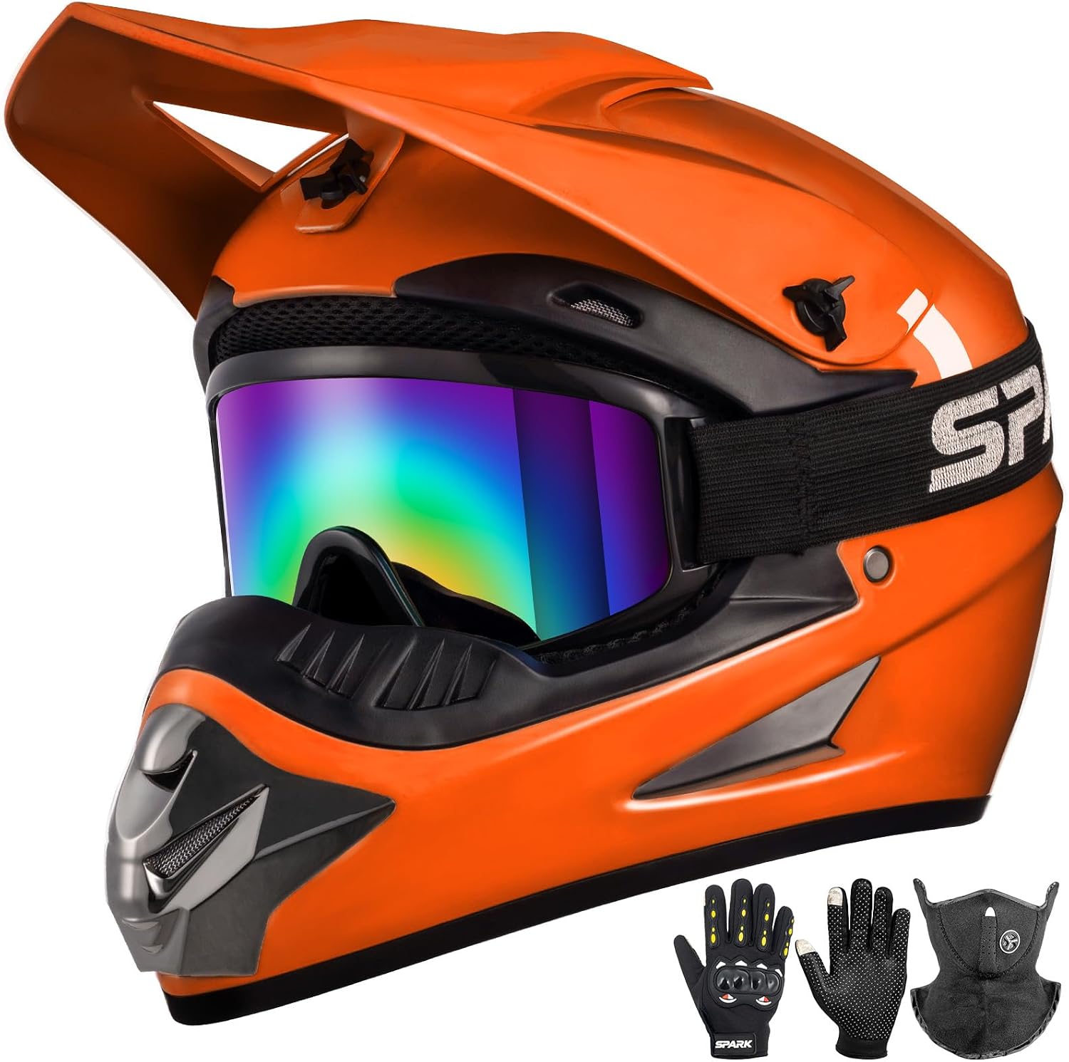Youth Kids Dirt Bike Motocross Helmet (Goggles Gloves Face Mask) 4PCS Set, DOT Approved Full Face Motorcycle Helmets