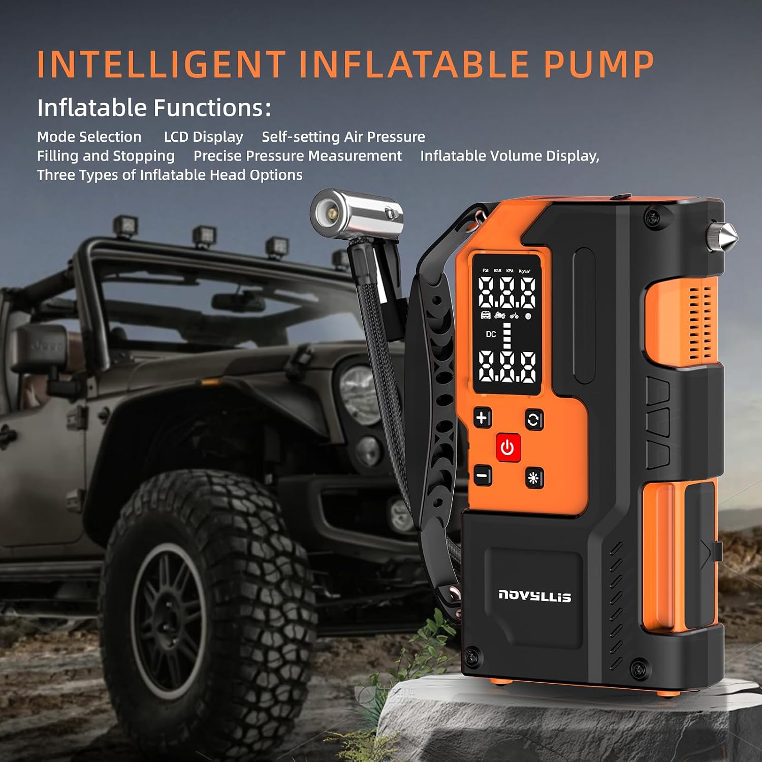 4000A 14.8V Car Battery Jump Starter with 150PSI Air Compressor | Auto-Off Portable Tire Inflator Jump Box (10L Gas/10L Diesel) Power Bank SOS LED