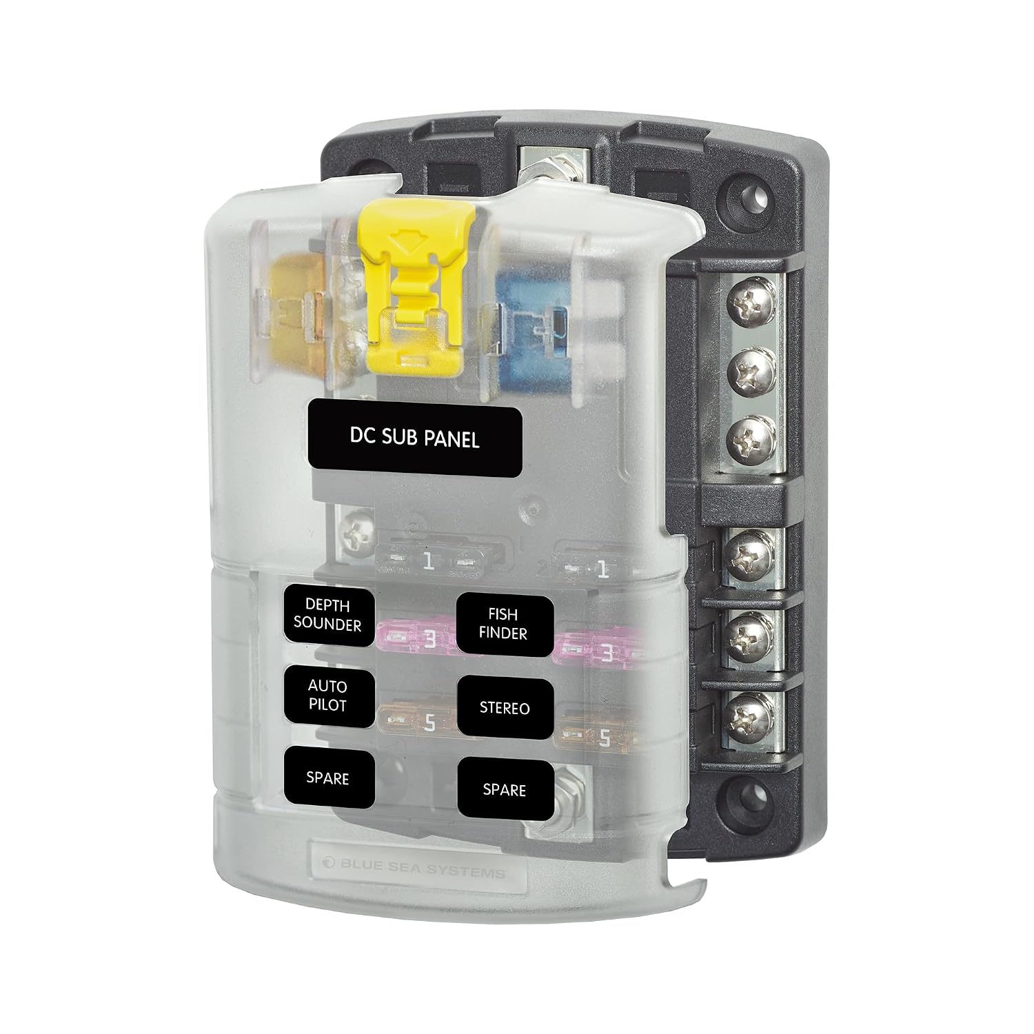 Blue Sea Systems ST Blade Fuse Block 6 Way Circuits with Negative Bus and Cover, 100 Amps, 5025