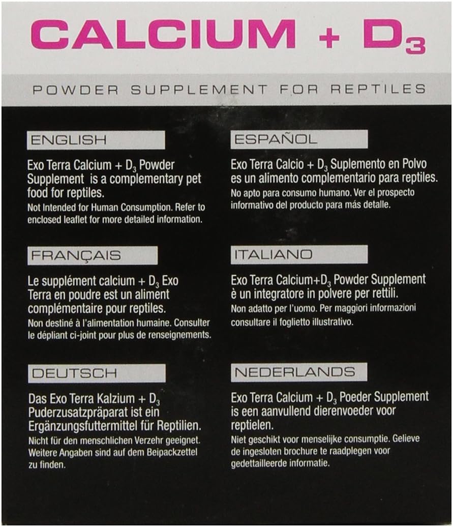 Exo Terra Calcium + D3 Powder, Ultra-fine, 3.2 oz. | Phosphorus Free Formula Boosts Bone Health & Calcium Absorption, Ideal for Insects, Fruits & Veggies