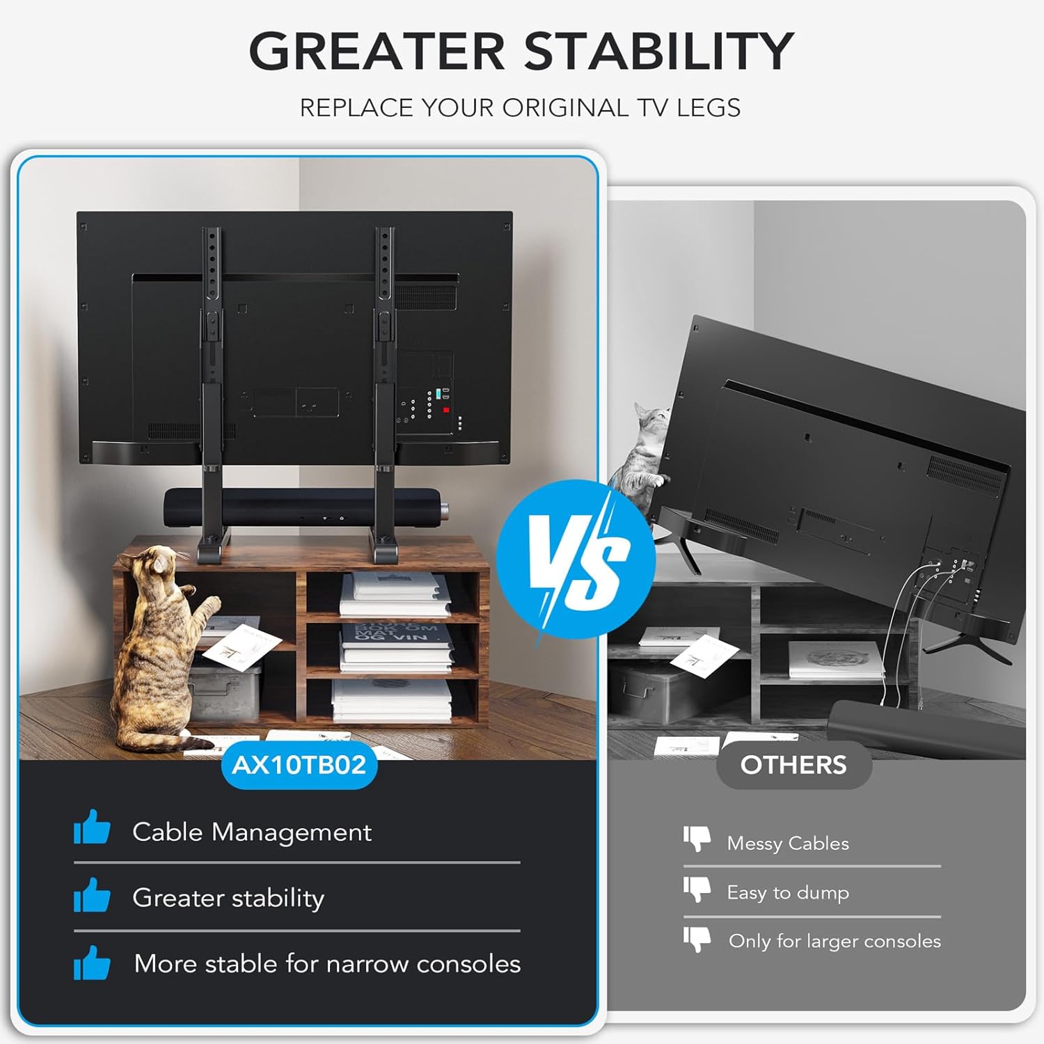 Universal TV Stand, Table Top TV Stand Base Wobble Replacement for Most 24 to 80 Inch LCD LED TVs, 7 Height Adjustable TV Legs Hold up to 150lbs