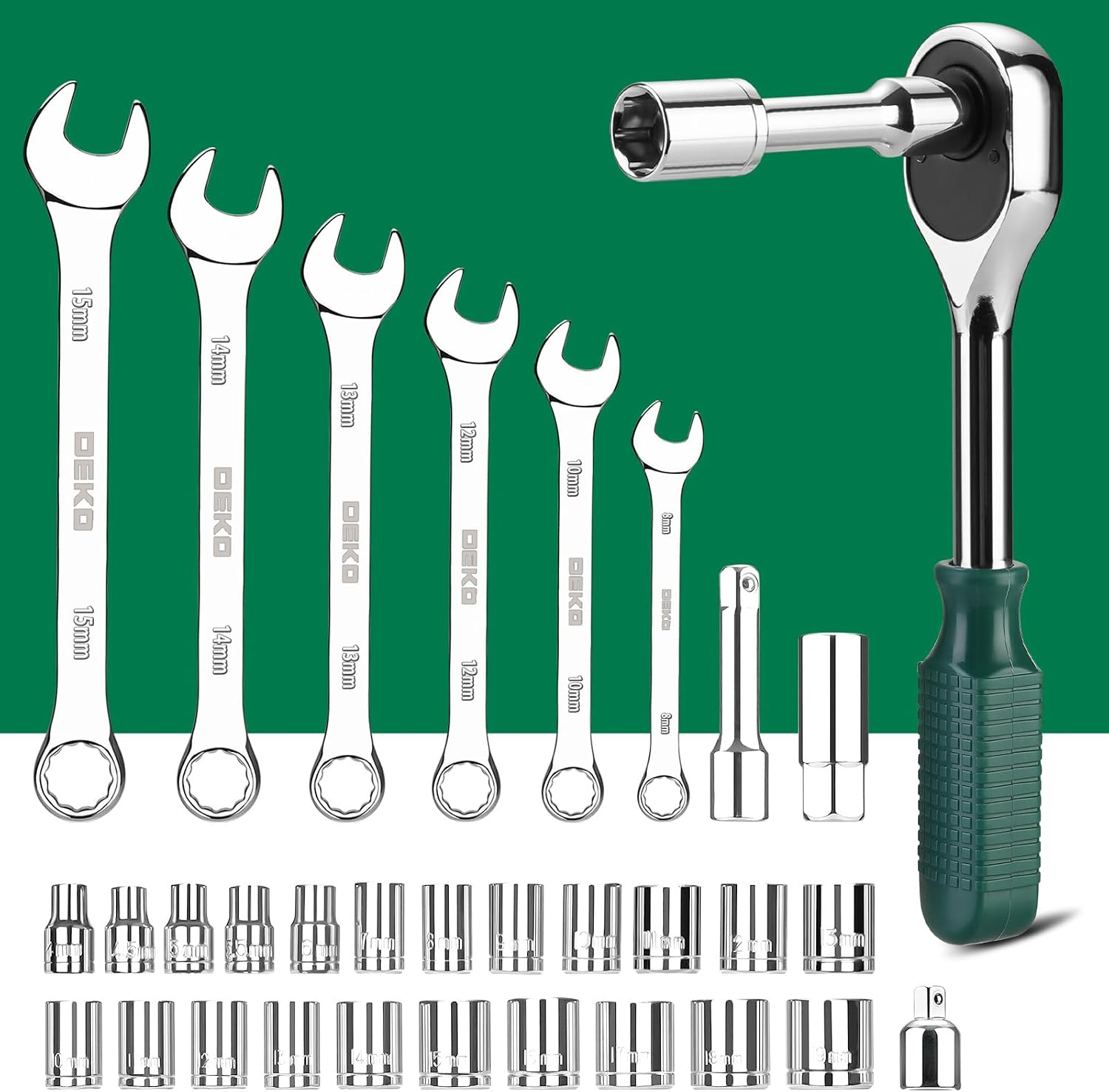DEKOPRO 228 Piece Socket Wrench Auto Repair Tool Combination Package Mixed Tool Set Hand Tool Kit with Plastic Toolbox Storage Case