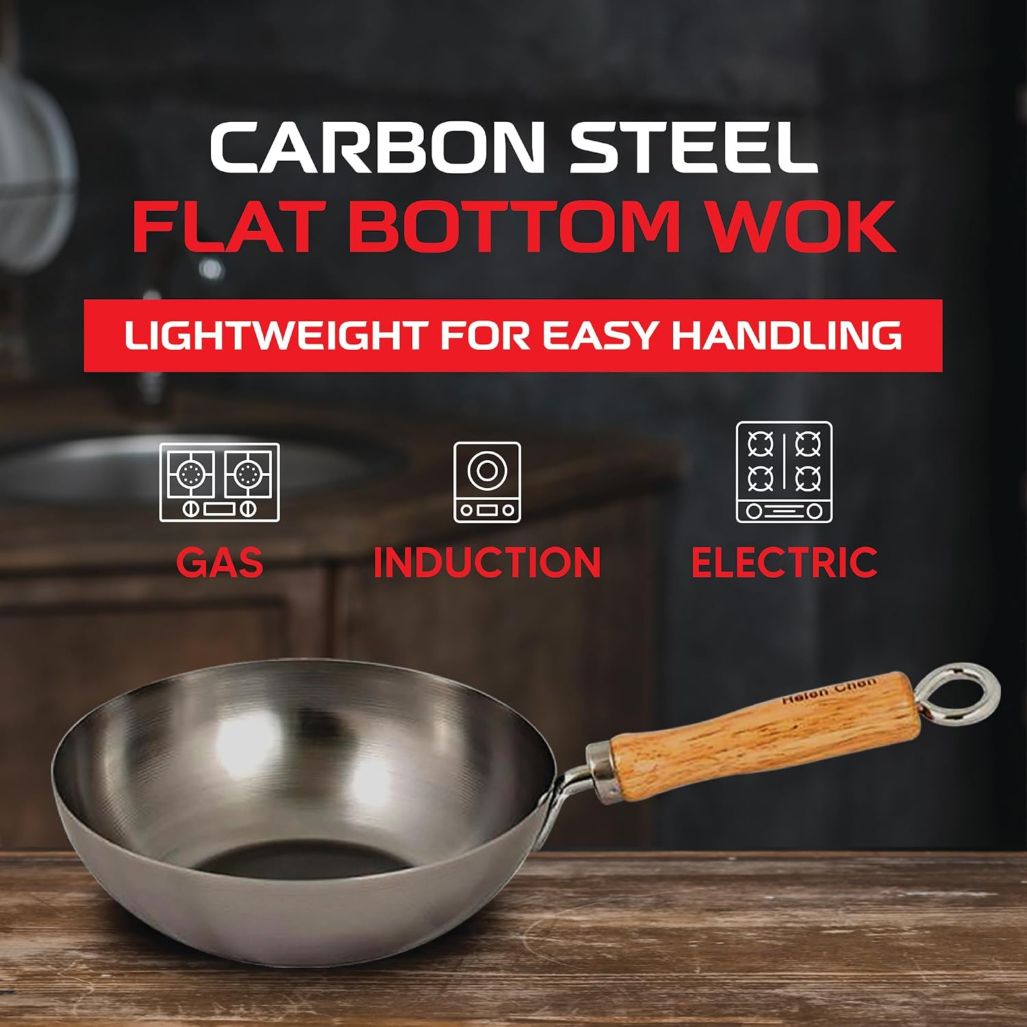 Helen's Asian Kitchen Xylan Non-Stick Wok, 12-Inch Flat Bottom Wok