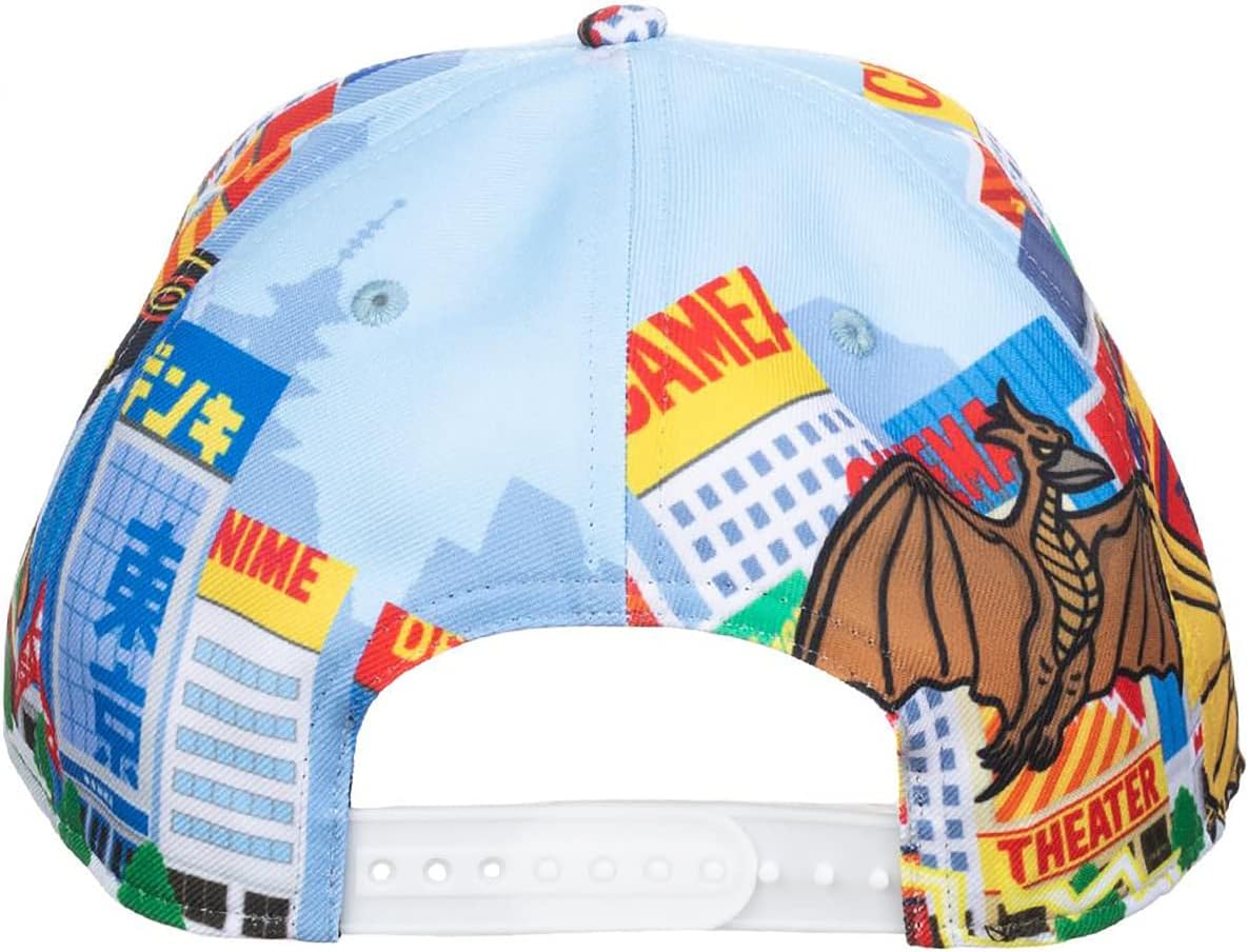 Bioworld Godzilla Cityscape Monsters Cartoon All Over Print Snapback Hat for Men