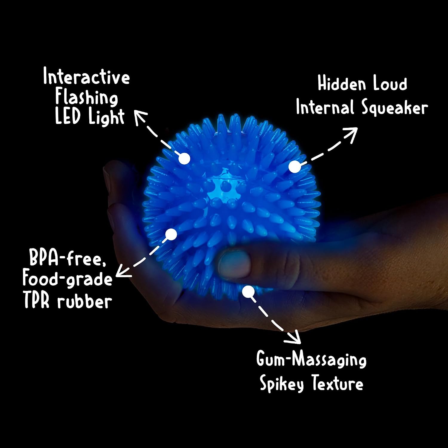 Gnawsome™ 3.5” Spiky Squeak & Light Ball Dog Toy - Medium, Cleans Teeth and Promotes Good Dental and Gum Health for Your Pet, Colors will vary