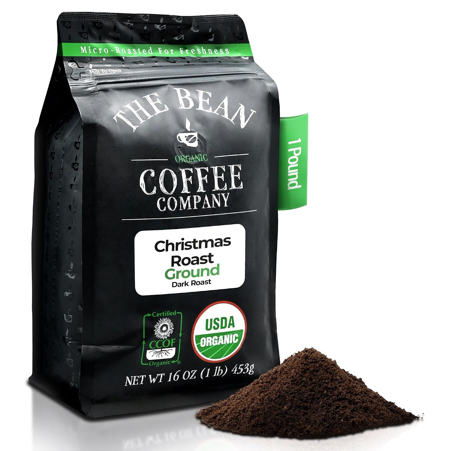 The Bean Organic Coffee Company Le Bean, Dark French Roast, Ground Coffee, 16-Ounce Bag,Café molido tostado organico