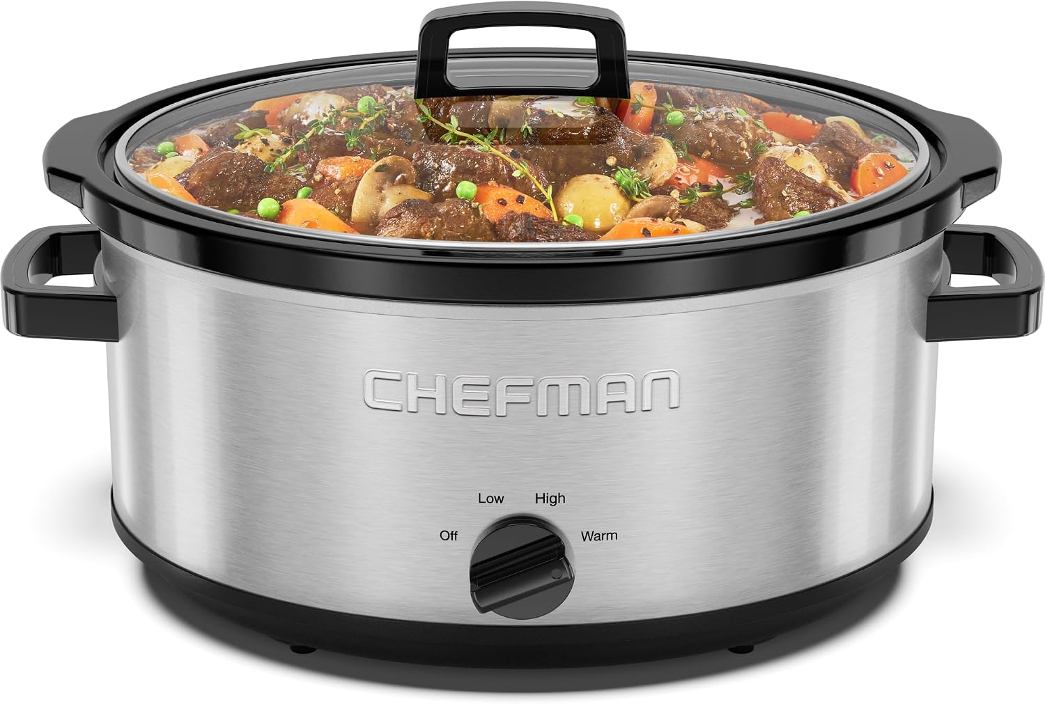 Chefman Triple Slow Cooker & Food Warmer, Three Crock Slowcooker with 2.5 Qt. Ceramic Crocks, 7.5-Quart Total Capacity, PFAS-Free, Three Temperature Settings, Dishwasher-Safe Parts – Stainless Steel