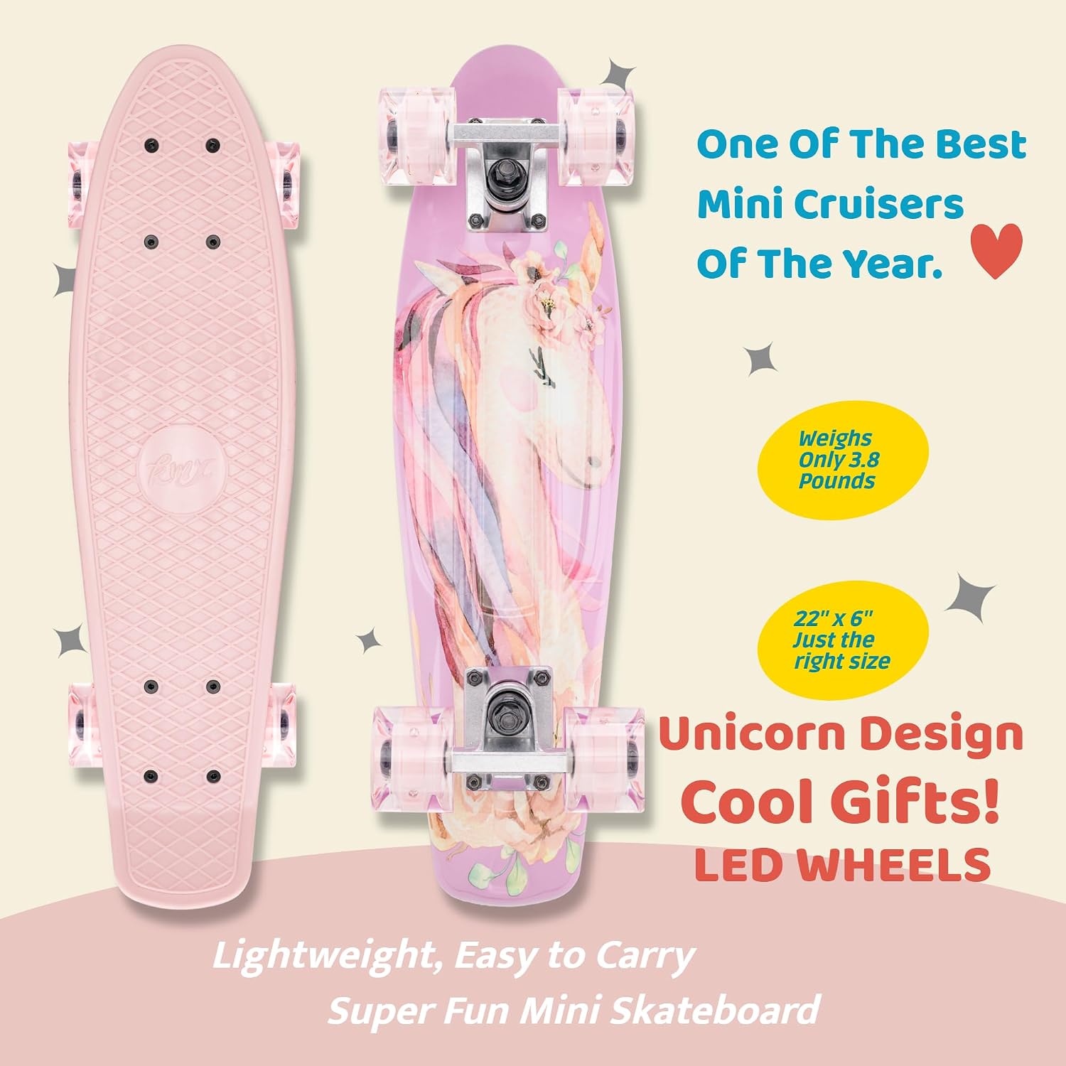 KMX Classic Retro Mini Cruiser Skateboard for Kids, Teens, Adults