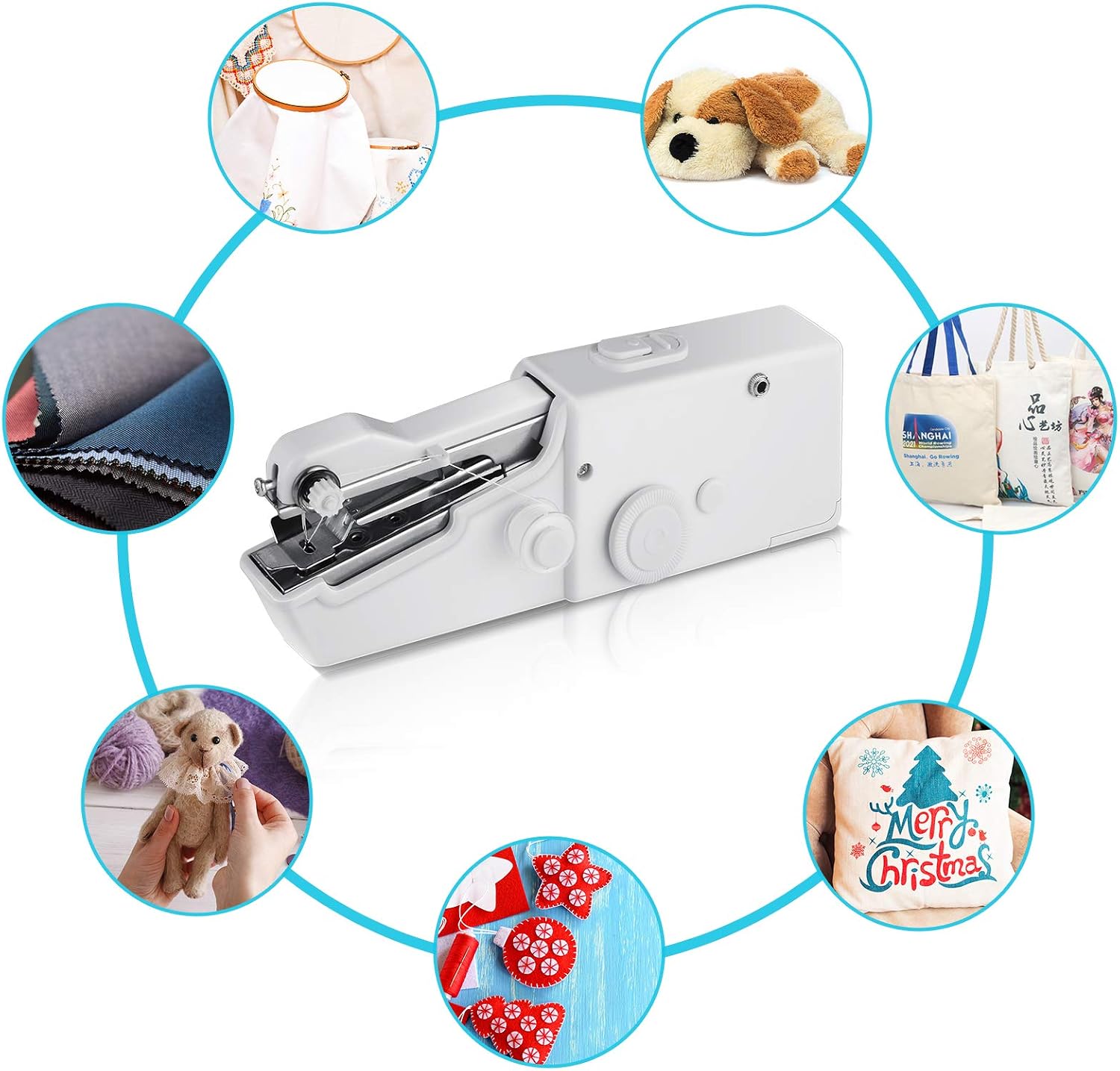Blizzow Handheld Sewing Machine, Mini Portable Sewing Machine, Electric Household Quick Repairing Tool with Measure Tape for Fabric, Kids Cloth