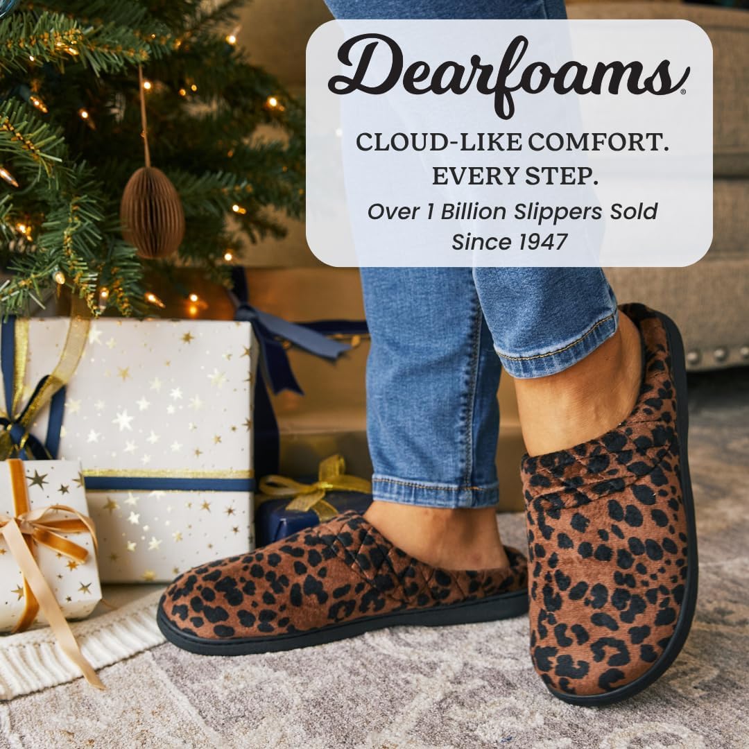 Dearfoams Women's Lightweight Memory Foam Indoor House Slipper Darcy Velour Clog with Wide Widths