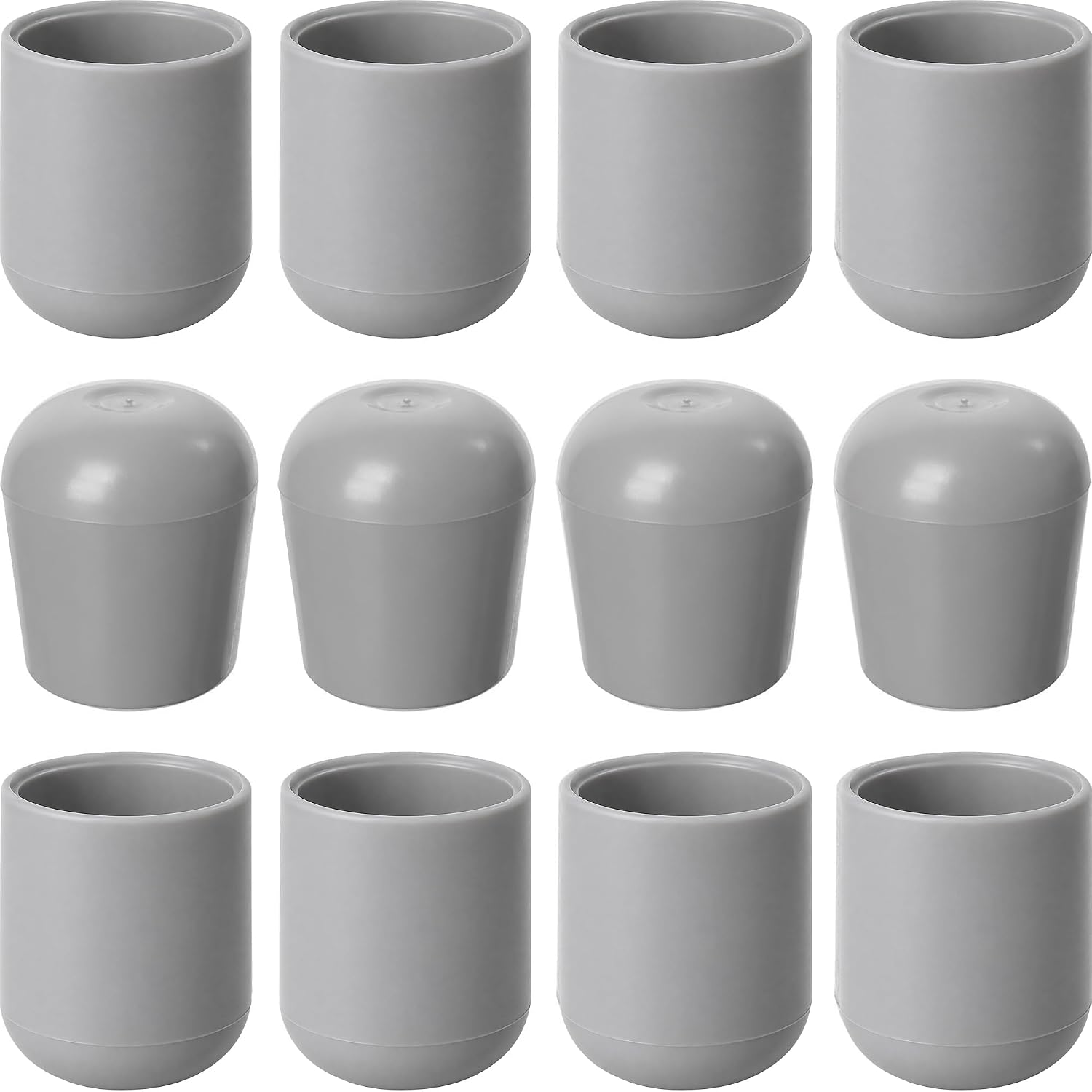 Folding Chair Leg Caps Gray 7/8 Inch (12 Pack) - Heavy Duty Nylon Chair End Caps, Non-Marring Round Hardwood Floor Protectors