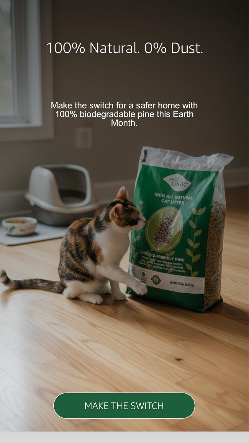 NATURE'S LOGIC Pine Pellet Cat Litter - 100% Natural - Unscented, 12 lb | 100% Natural Pine, Dust-free, Biodegradable, Safe for cats, kittens, reptiles & small pets, Highly absorbent, 12 lb bag